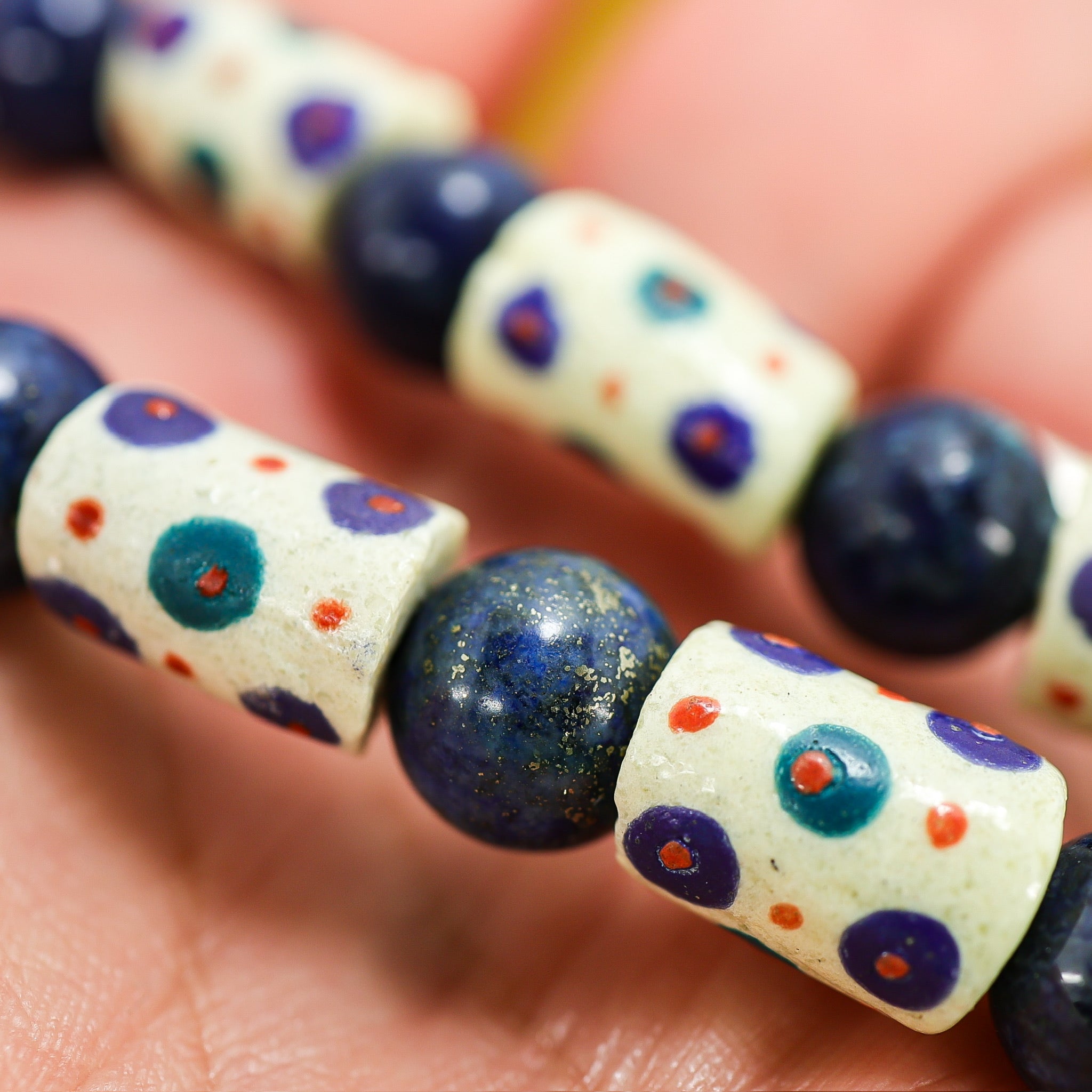 Undyed Natural Lapis Lazuli Ghana Krobo Beads & Sterling Boho Necklace