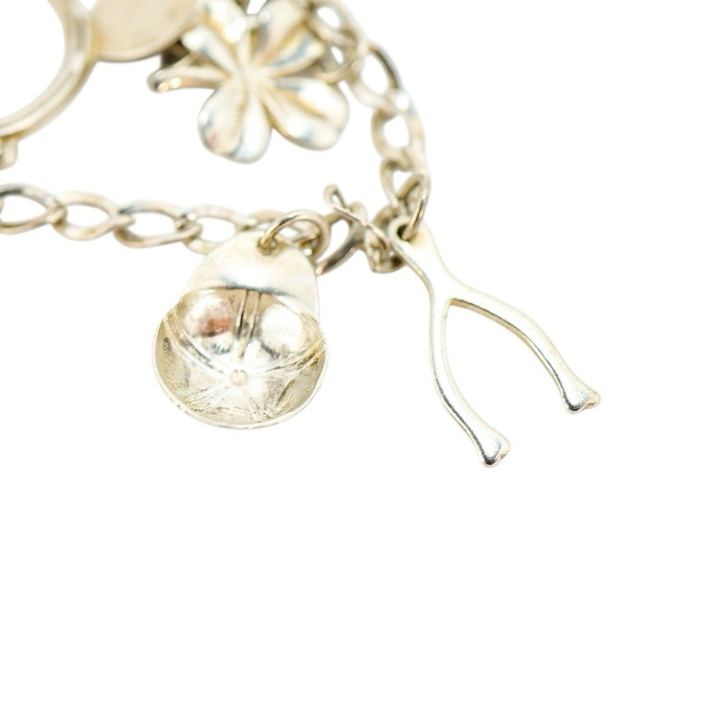 Vintage Sterling Silver Charm Bracelet Musical Sports Love Faith Lucky Symbols