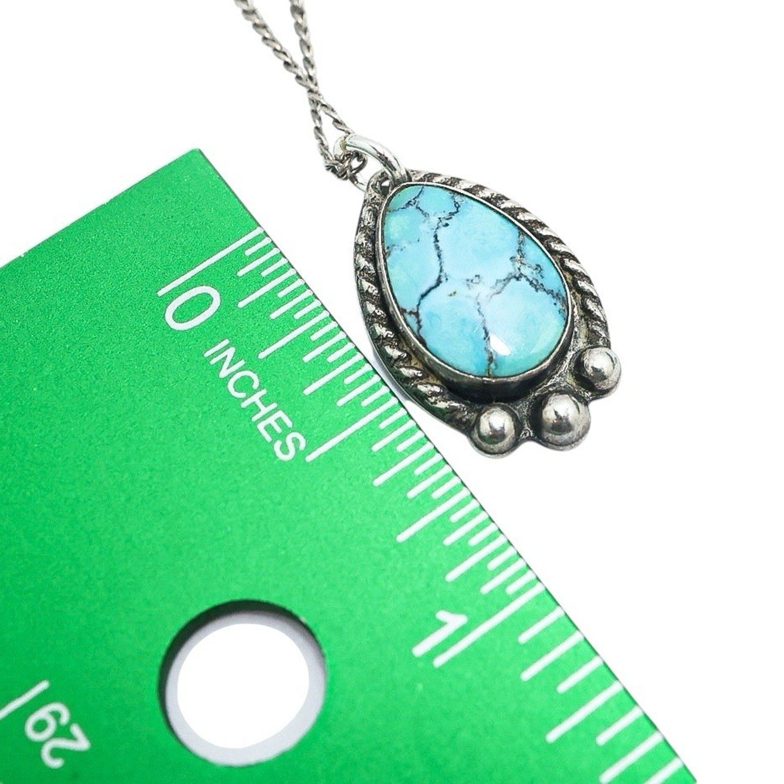 Vintage Sterling Silver Turquoise Pendant Chain Necklace Southwestern Style 18”