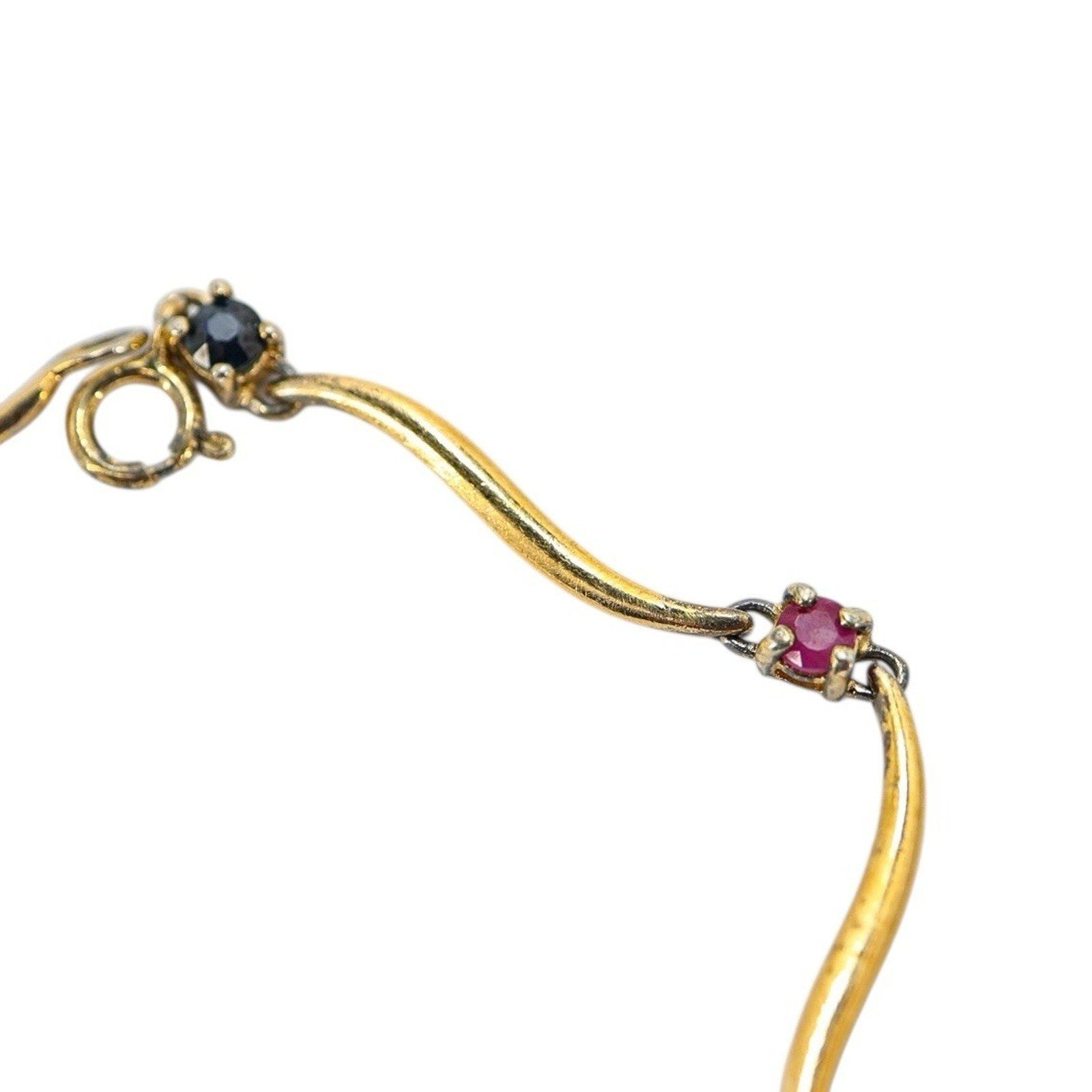 Vintage Vermeil Sterling Silver Bracelet Wavy Link W Simulated Gems 7”