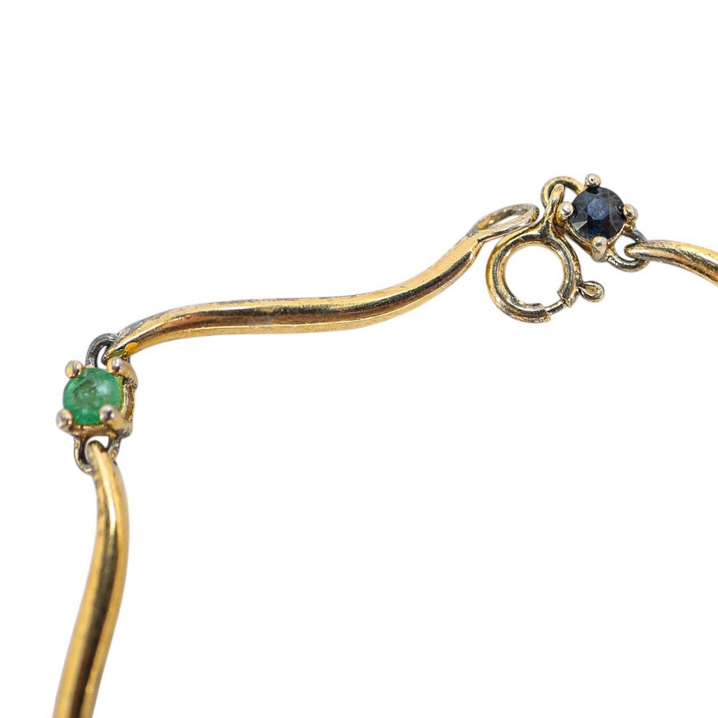 Vintage Vermeil Sterling Silver Bracelet Wavy Link W Simulated Gems 7”