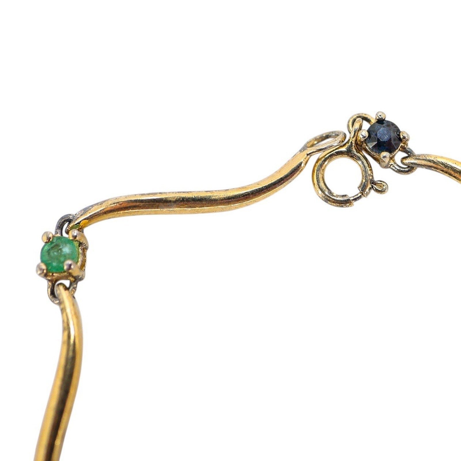 Vintage Vermeil Sterling Silver Bracelet Wavy Link W Simulated Gems 7”