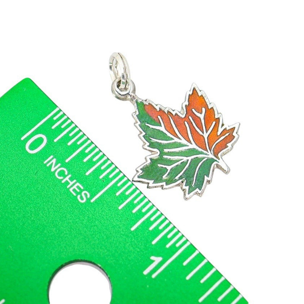 Vintage Wells Sterling Silver & Enamel Maple Leaf Charm Split Ring Bail Canada
