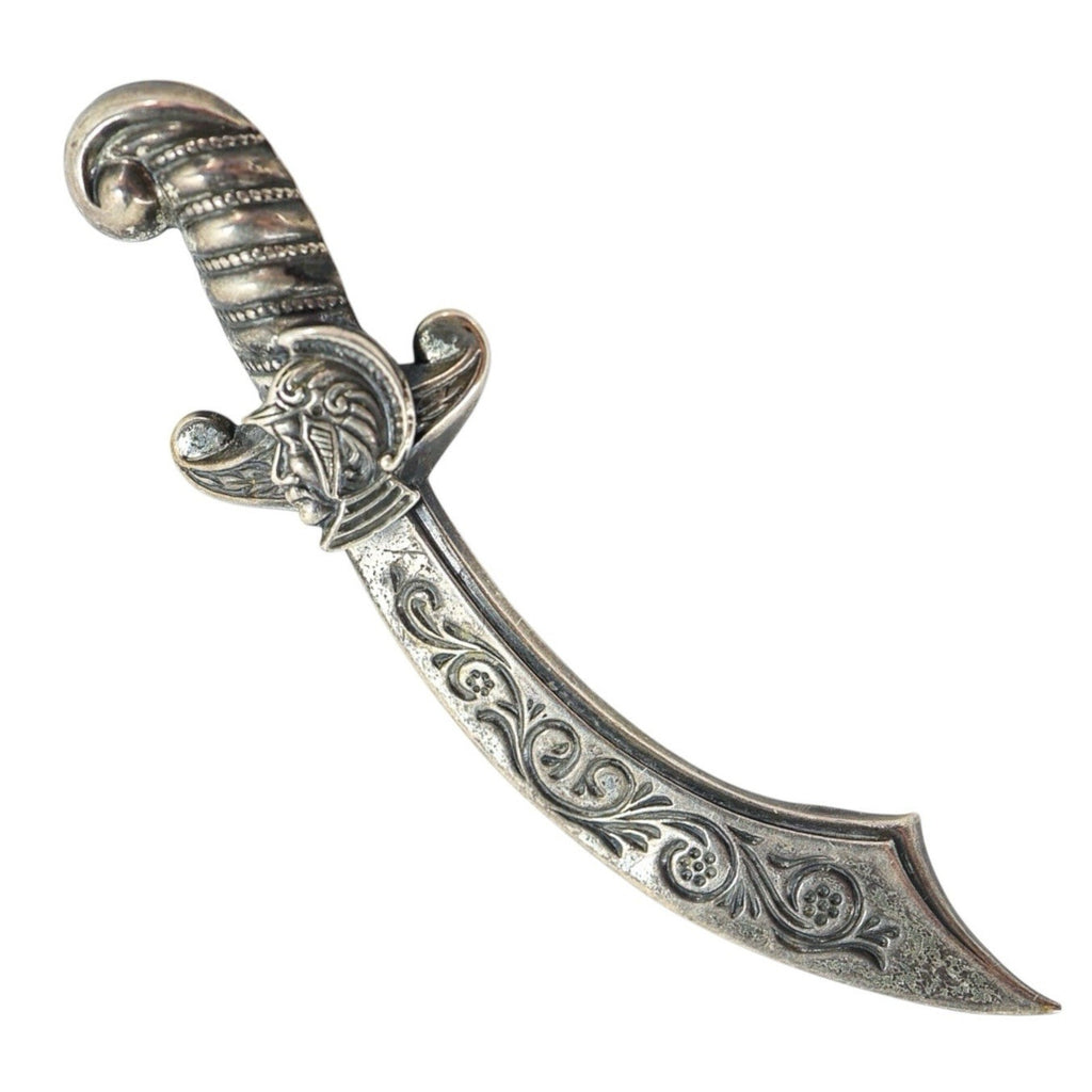 Vintage Sterling Silver Scimitar Sword Brooch 3” Etched Floral Fraternal Masonic