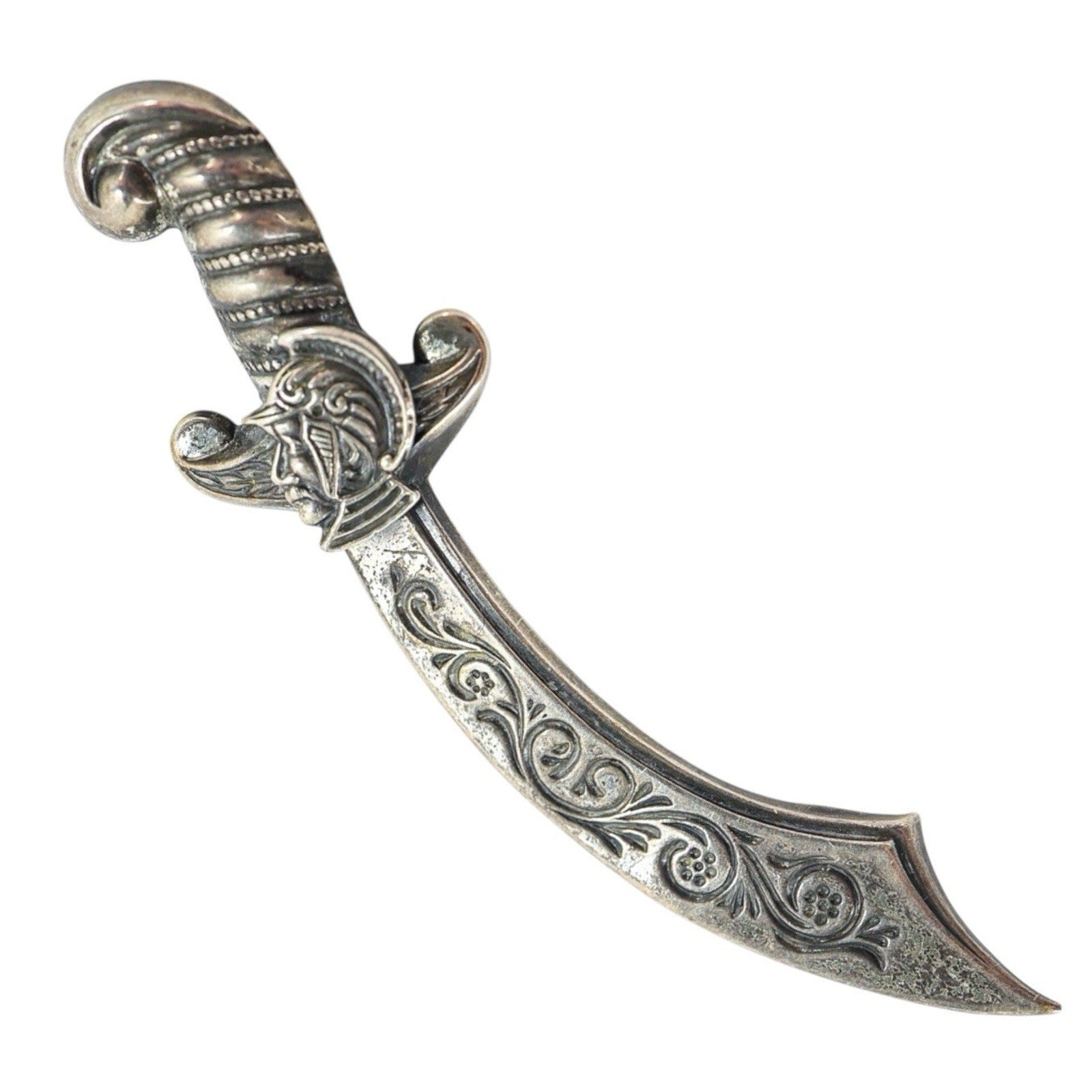 Vintage Sterling Silver Scimitar Sword Brooch 3” Etched Floral Fraternal Masonic