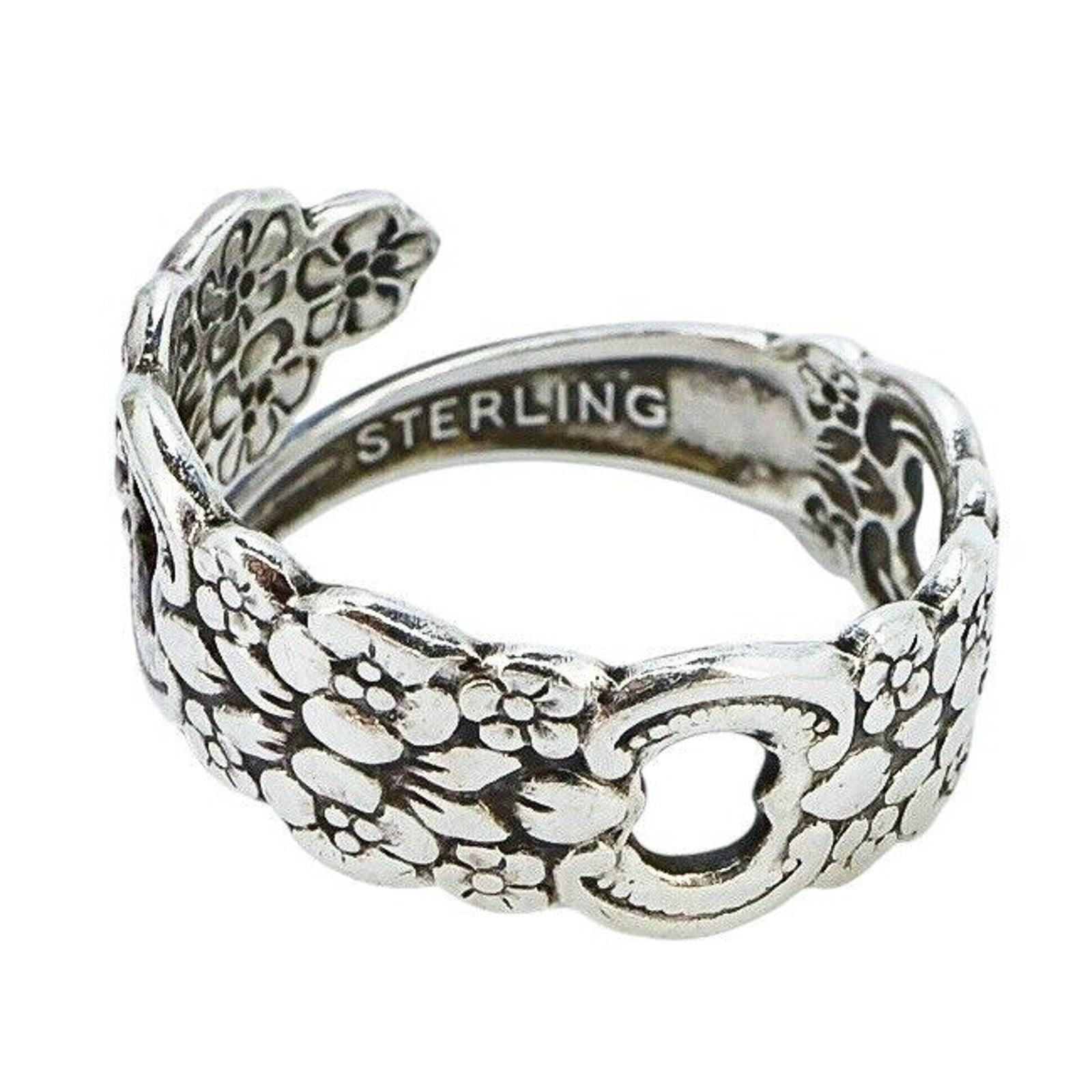 Vintage Sterling Silver Artisan Filigree Bypass Ring Size 8 Ornate Floral Design
