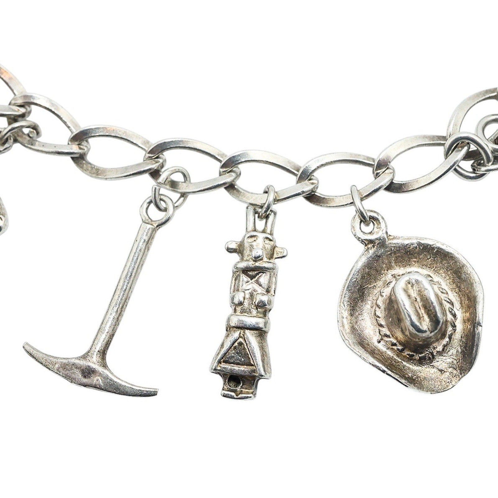 Heavy Silver Wild West Western Charm Bracelet 34g Cowboy Rodeo Boho Acid Tested