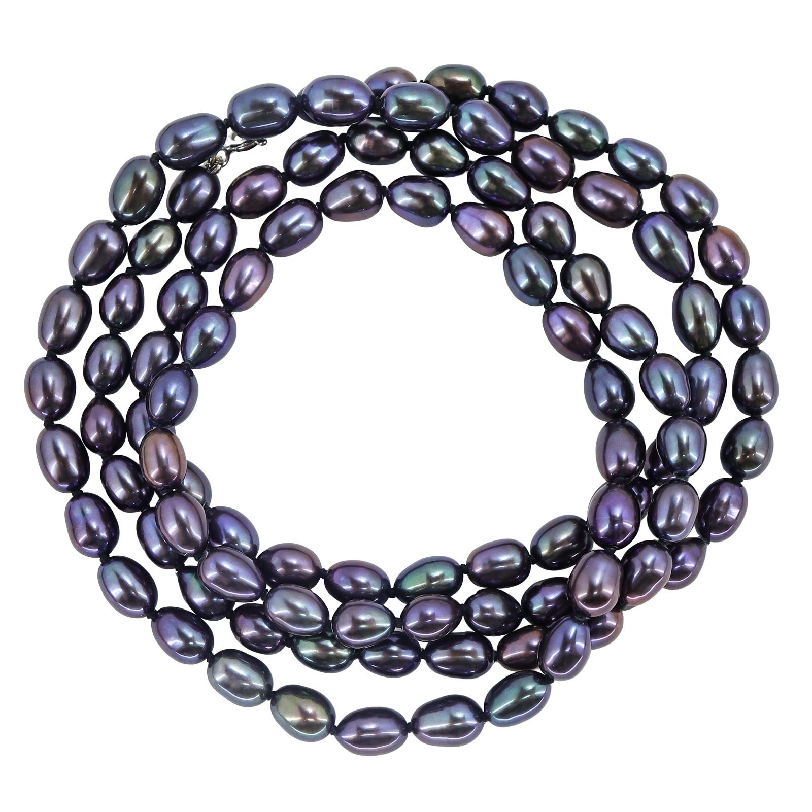 Chapal-Zenray Signed NF Blue Purple Peacock Irradiated Pearl Necklace