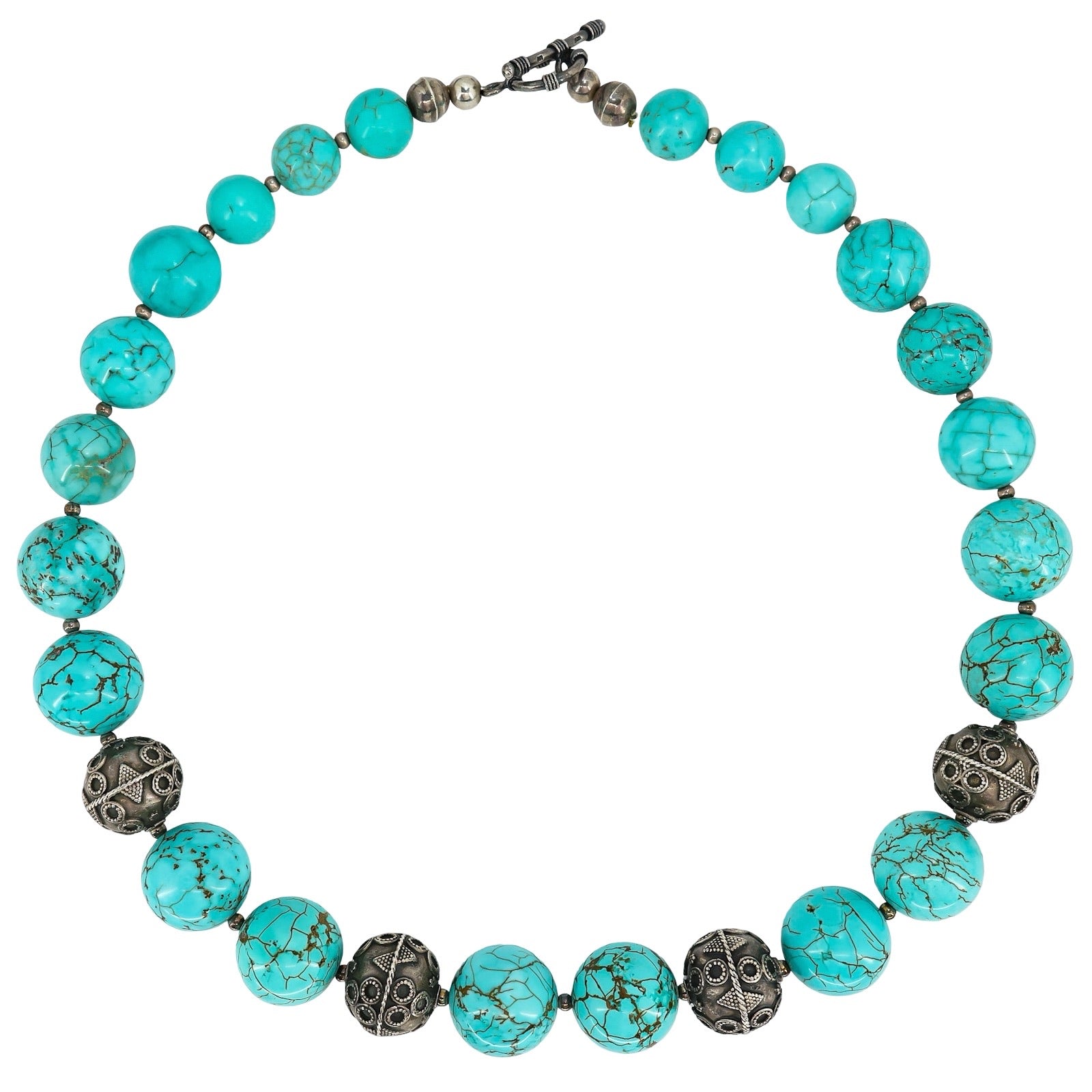 Vintage Chapal-Zenray Bohemian Turquoise-Style Stone Bead And Sterling Silver Necklace