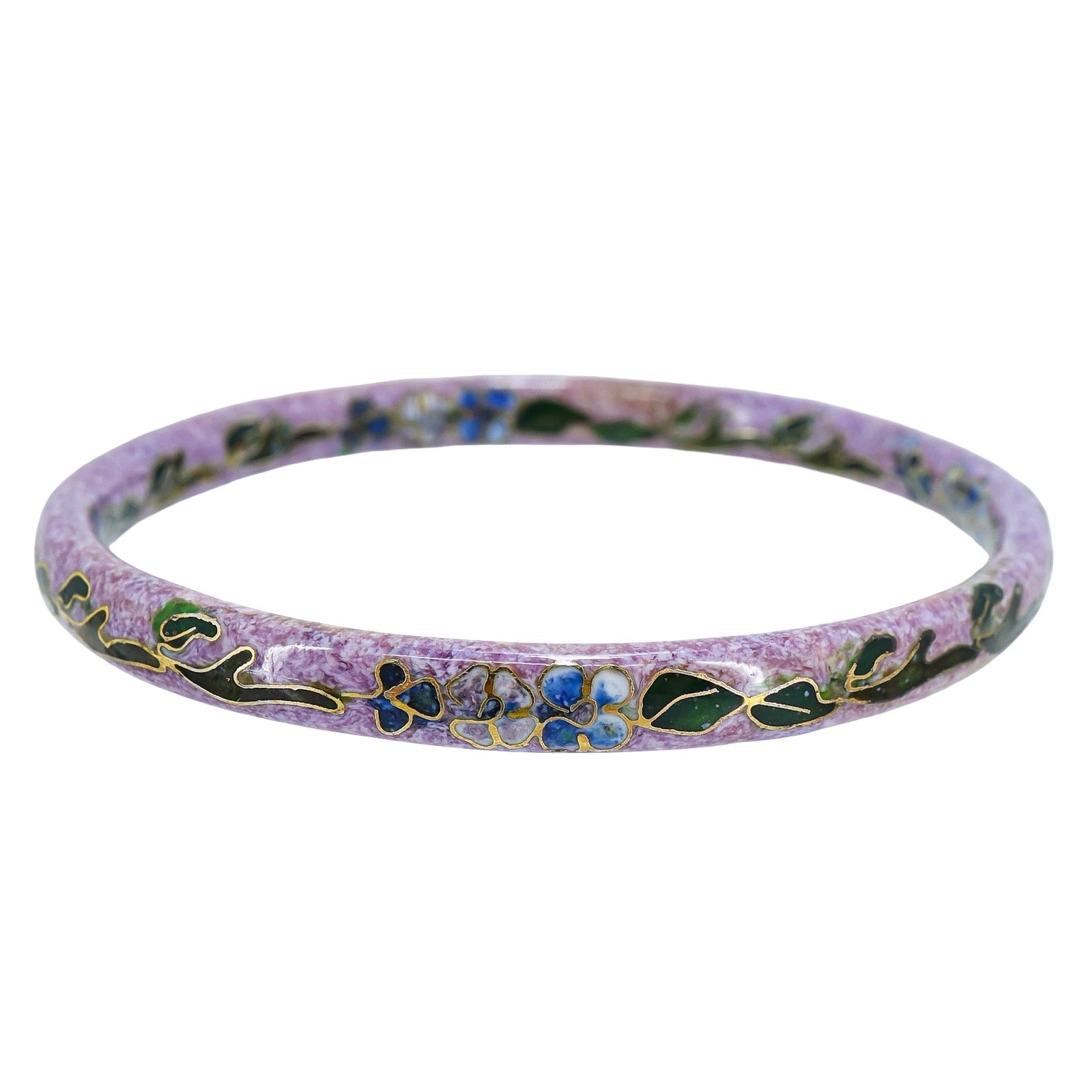 Vintage Chinese Cloisonne Bangle Lavender Purple Marbled Mottled Enamel Floral Bracelet