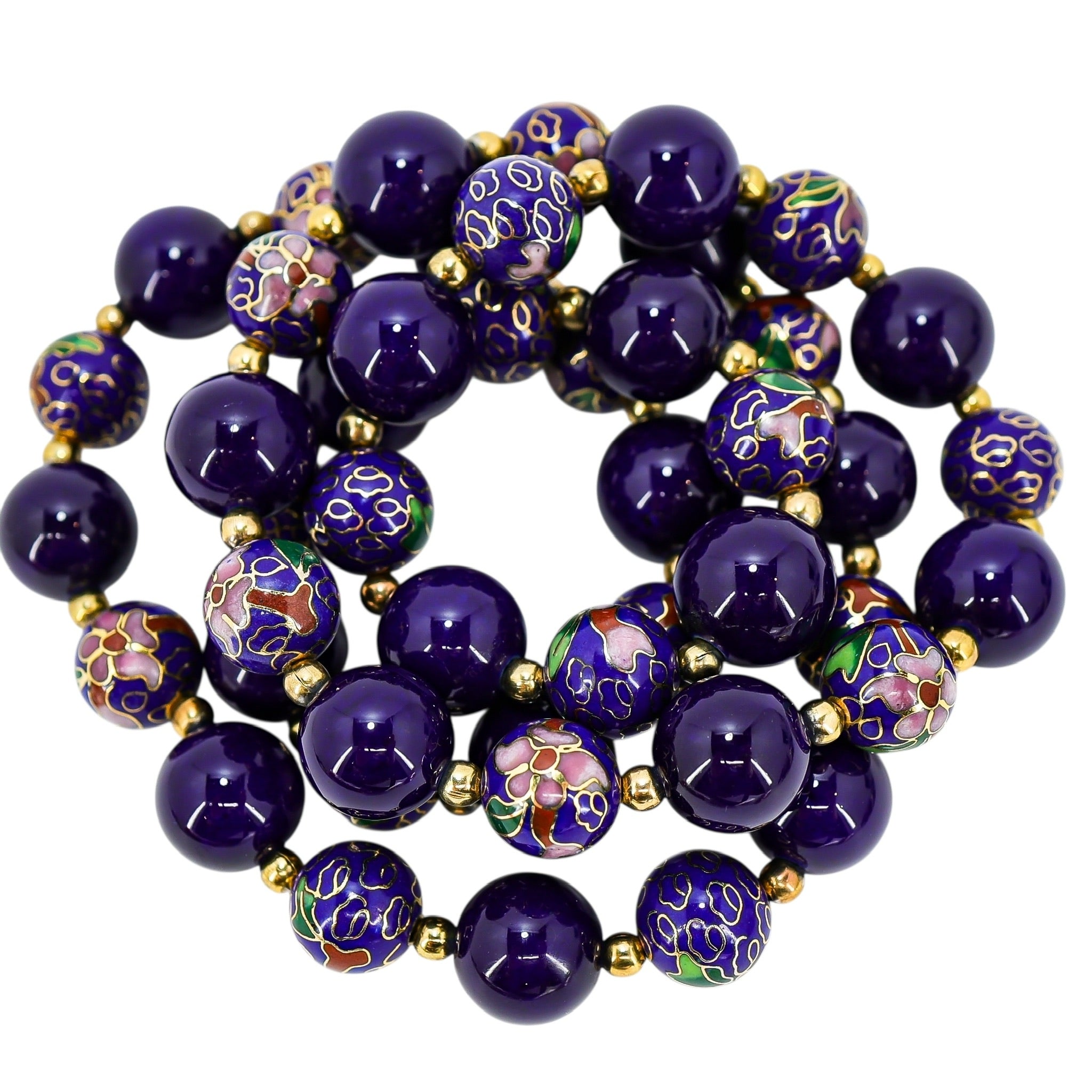 Vintage Cobalt Blue Cloisonne & Glass Bead Necklace – Long 29”, No Clasp