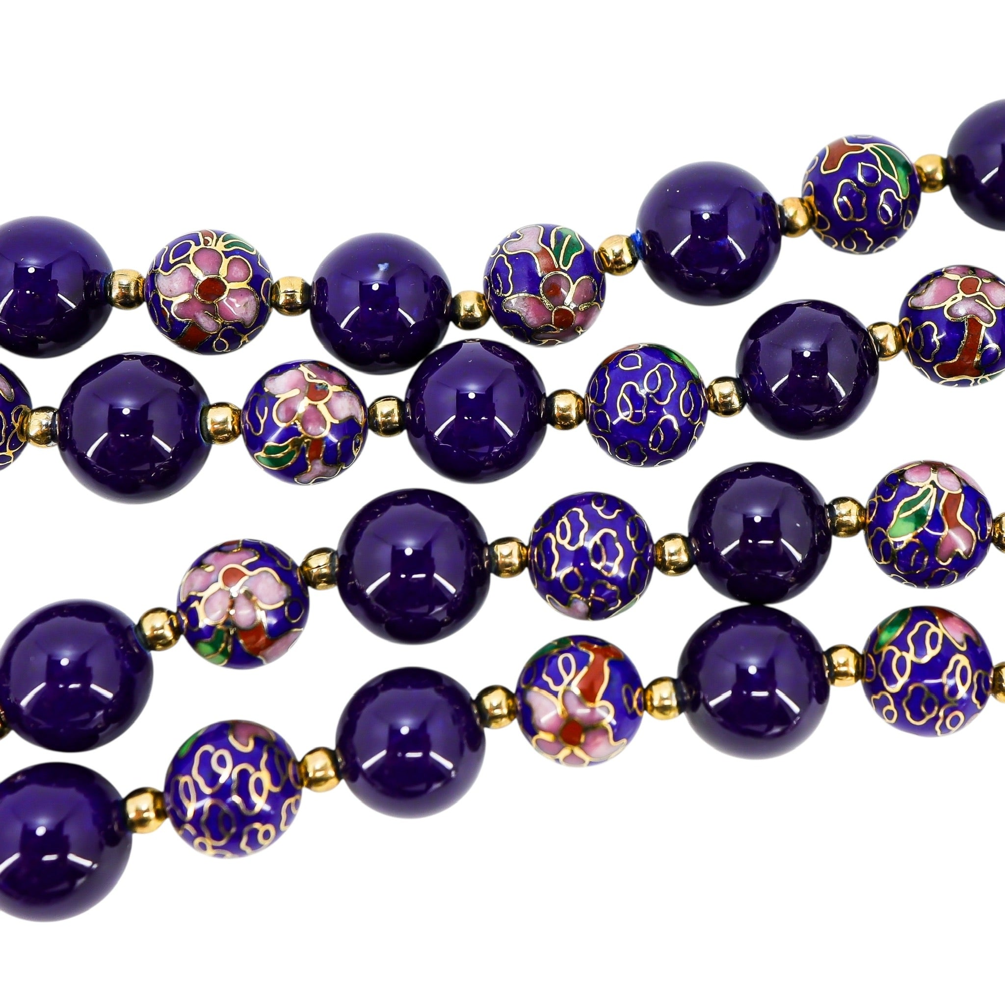 Vintage Cobalt Blue Cloisonne & Glass Bead Necklace – Long 29”, No Clasp