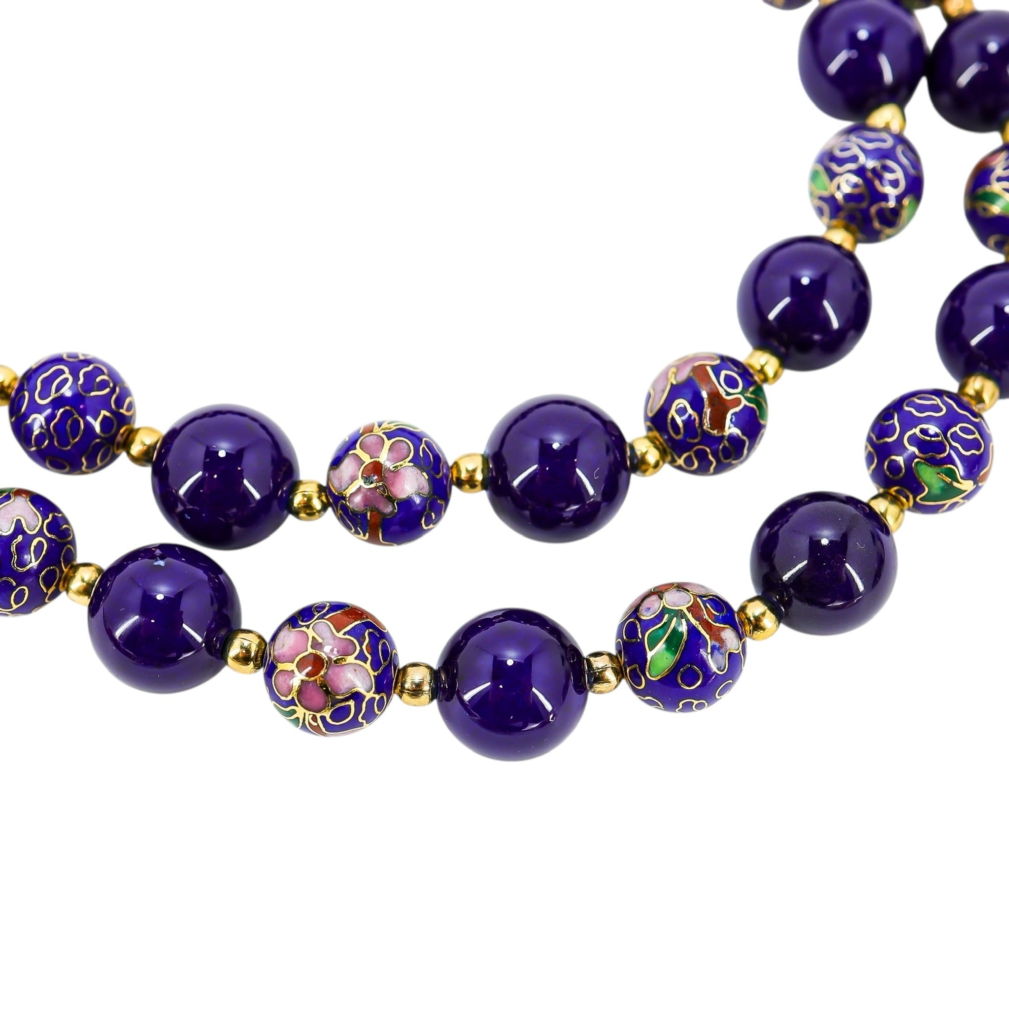 Vintage Cobalt Blue Cloisonne & Glass Bead Necklace – Long 29”, No Clasp