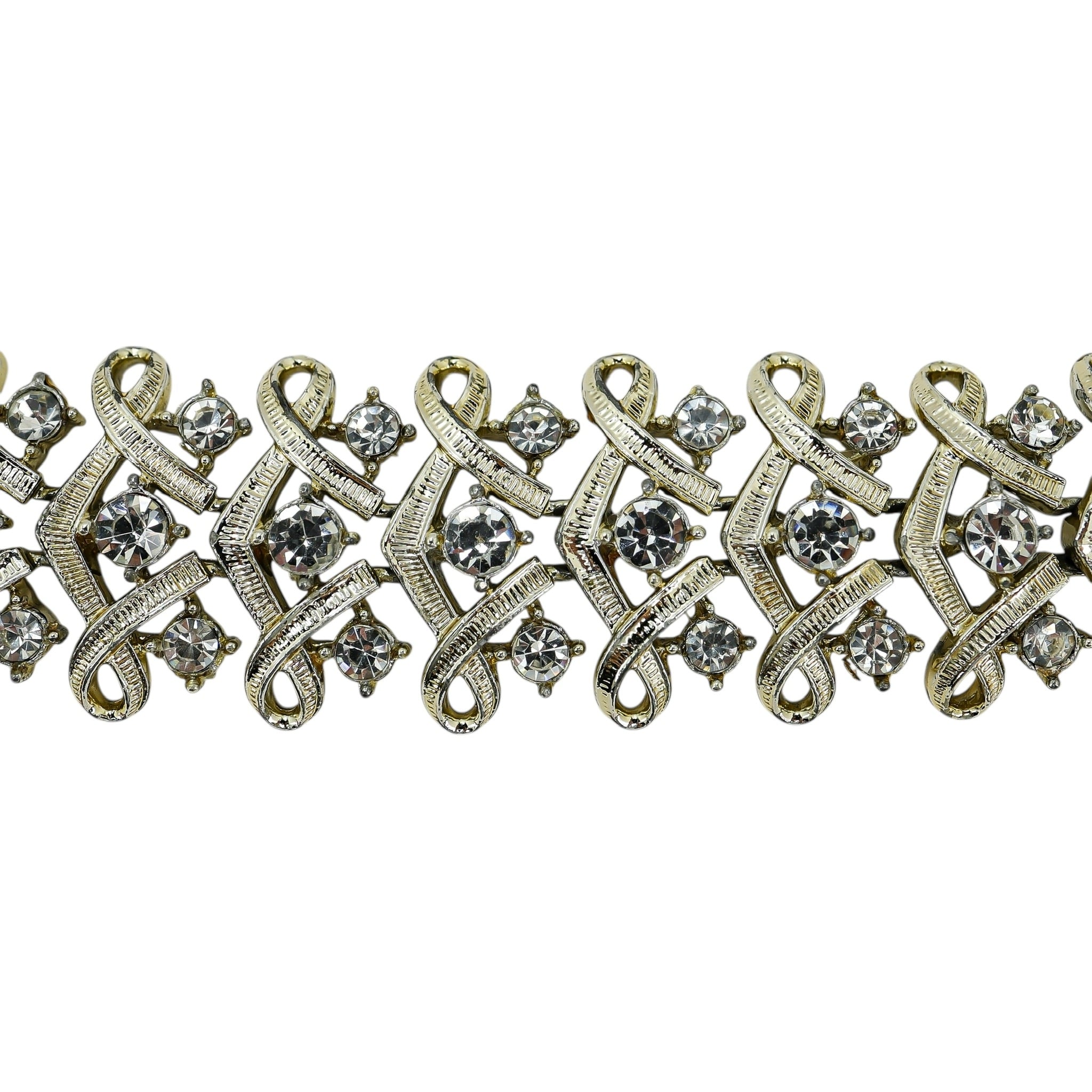 Vintage Coro Statement Linked Bracelet Washed Goldtone Rhinestones Bridal Glam