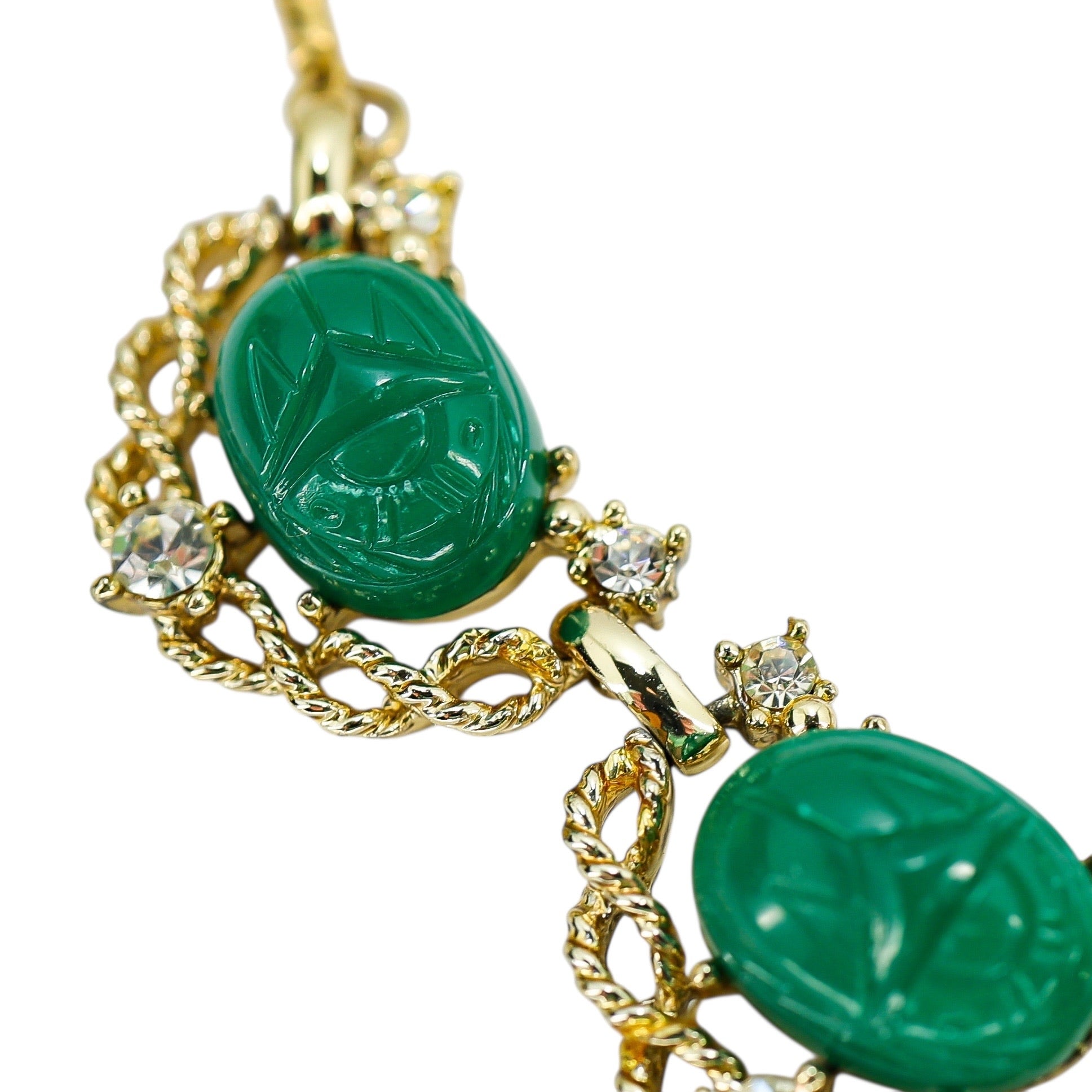 Vintage MCM Signed Coro Scarab Choker Necklace Green Cabachons