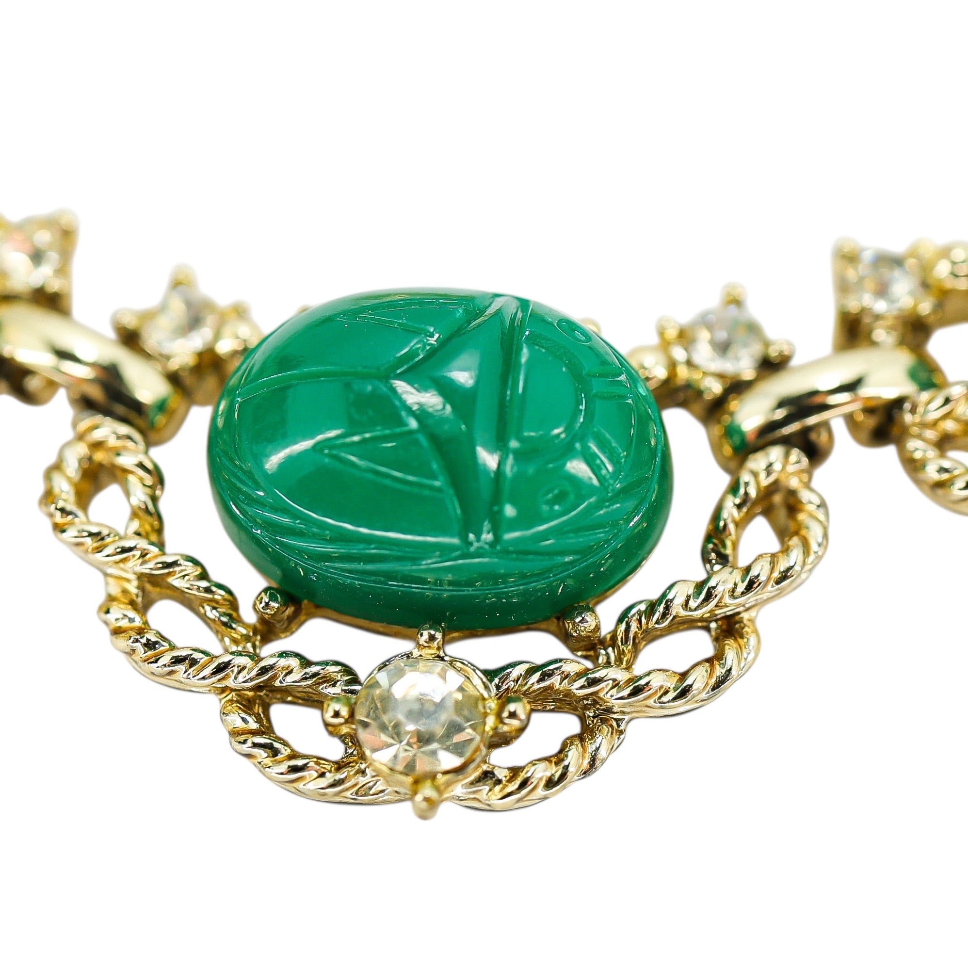 Vintage MCM Signed Coro Scarab Choker Necklace Green Cabachons