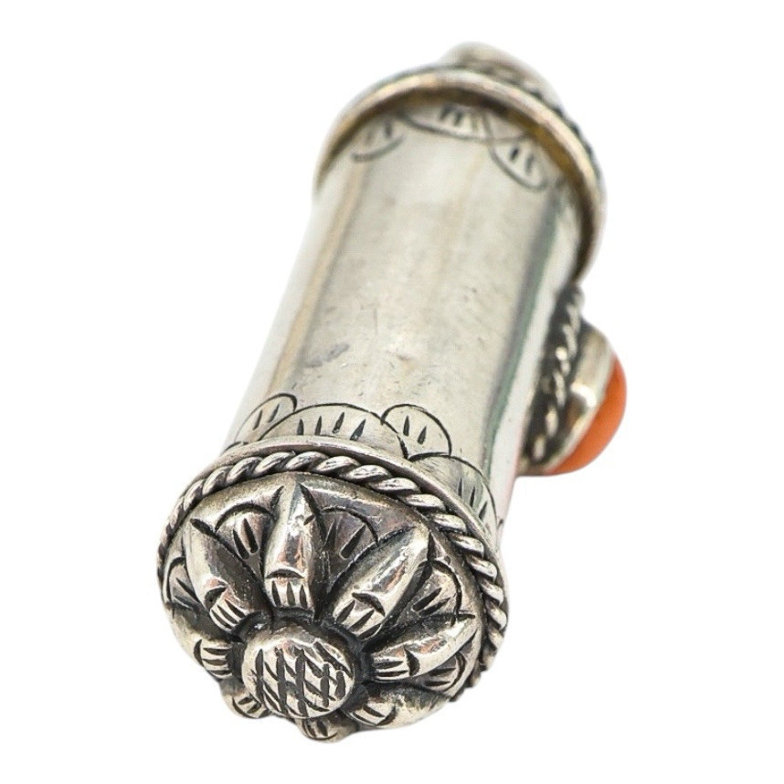 Vintage Silver Ghau Prayer Box Amulet Pendant W Coral Cabachon