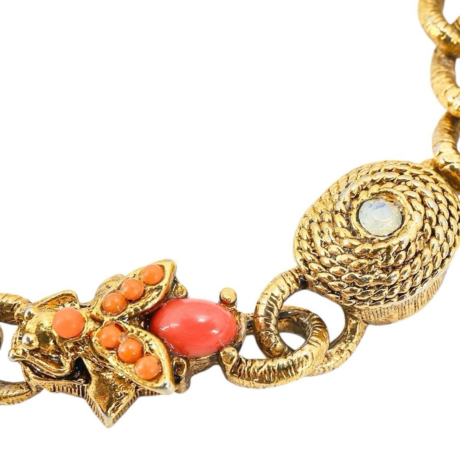 Vintage Gold-Tone Link Bracelet w Insect & Floral Charms Victorian Revival 7.5”