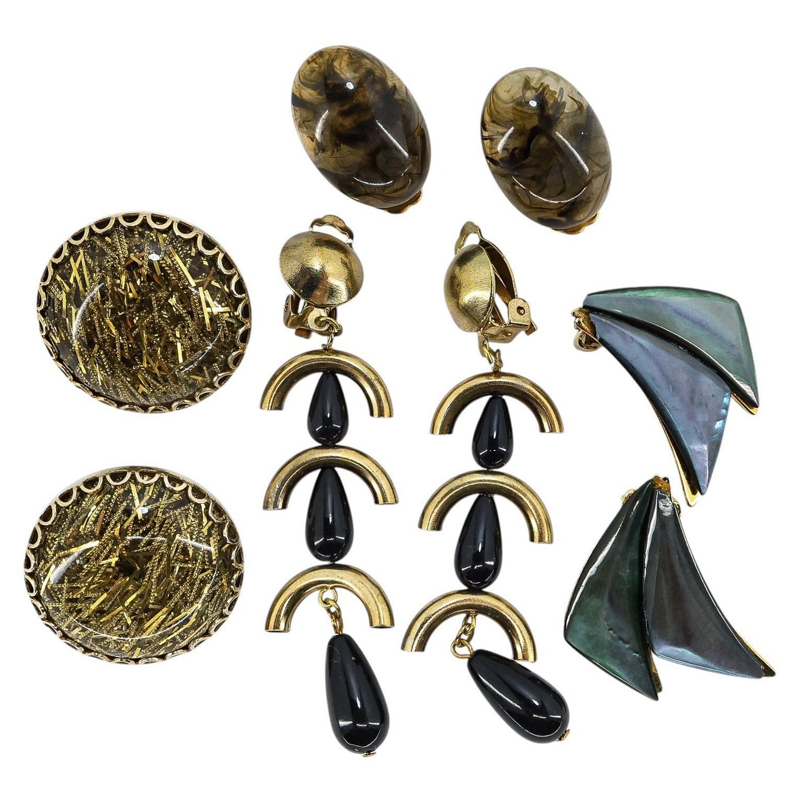 Lot Of 4 Vintage Clip-On Earrings Bold Statement Geometric MOD 80s