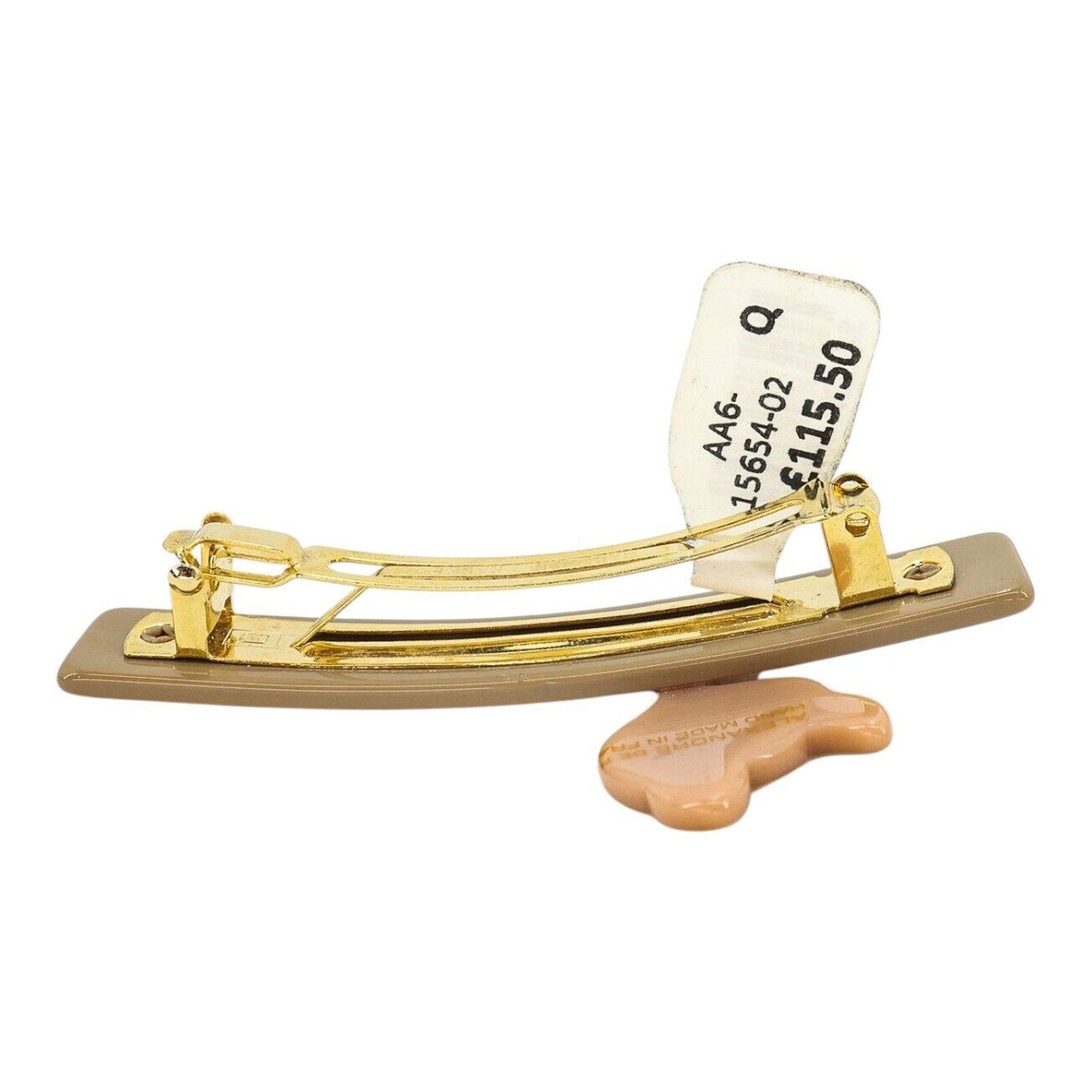 Vintage Alexander De Paris Hair Clip Barrette Rose Beige Lucite Cat With Tag