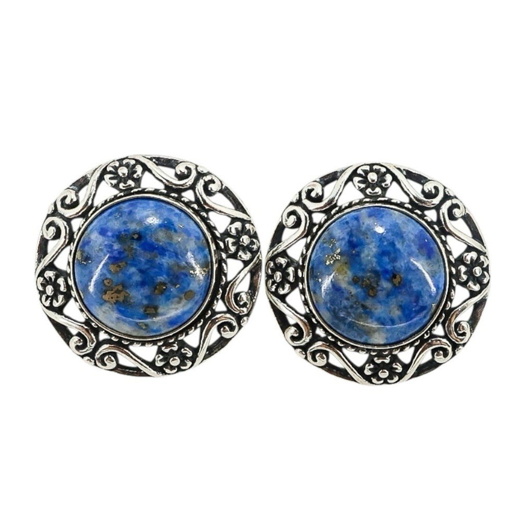 Sterling Silver Scroll Earrings - Sodalite With Pyrite Signed Relios