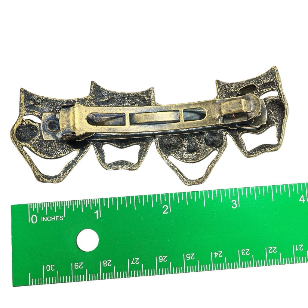 Lot Of Metal Hair Clips Barrettes - Brass Comedy Tragedy Masks - Gunmetal Filigree