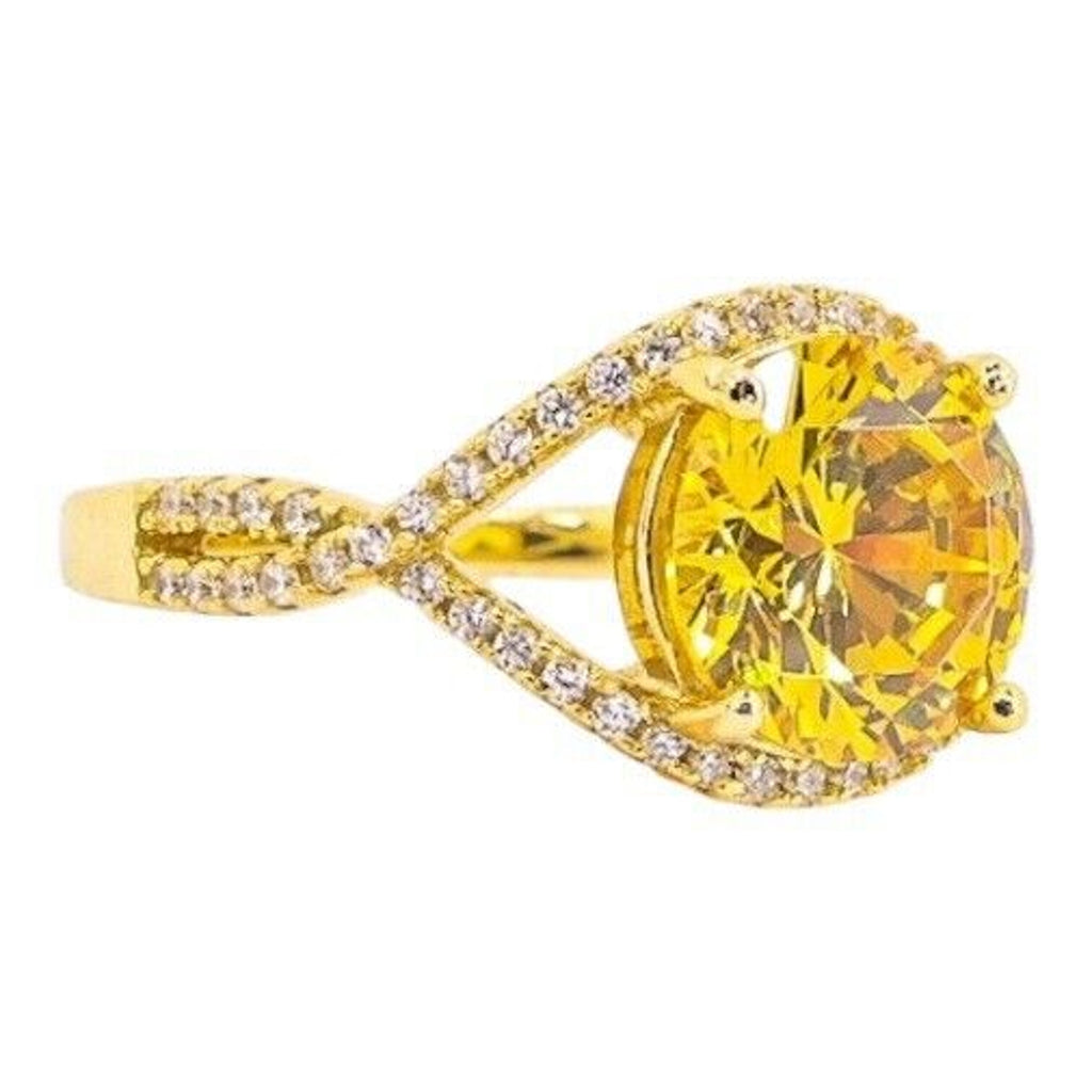 Bold Statement Sterling Silver Cocktail Ring 925 Yellow Round Stone Size 8