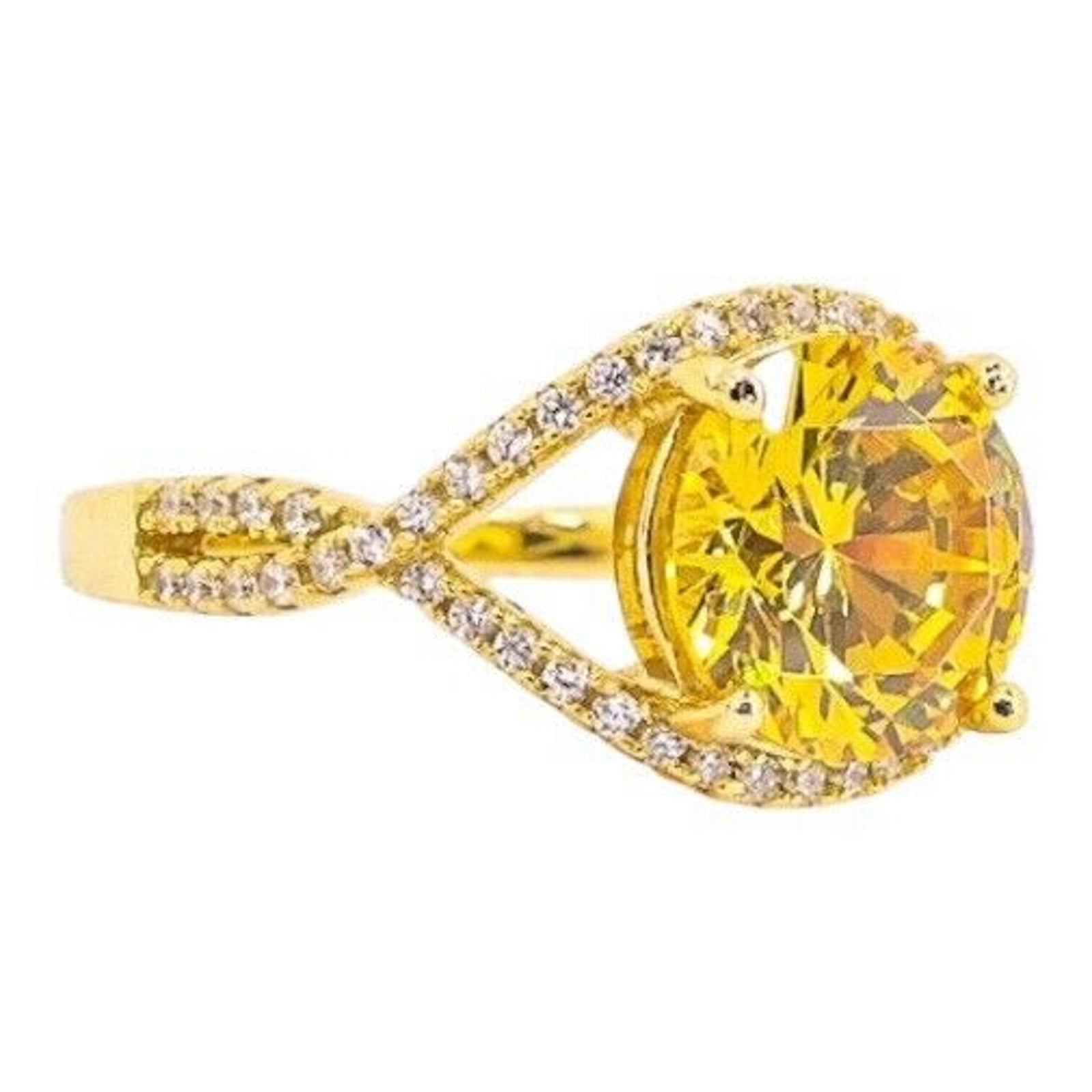 Bold Statement Sterling Silver Cocktail Ring 925 Yellow Round Stone Size 8