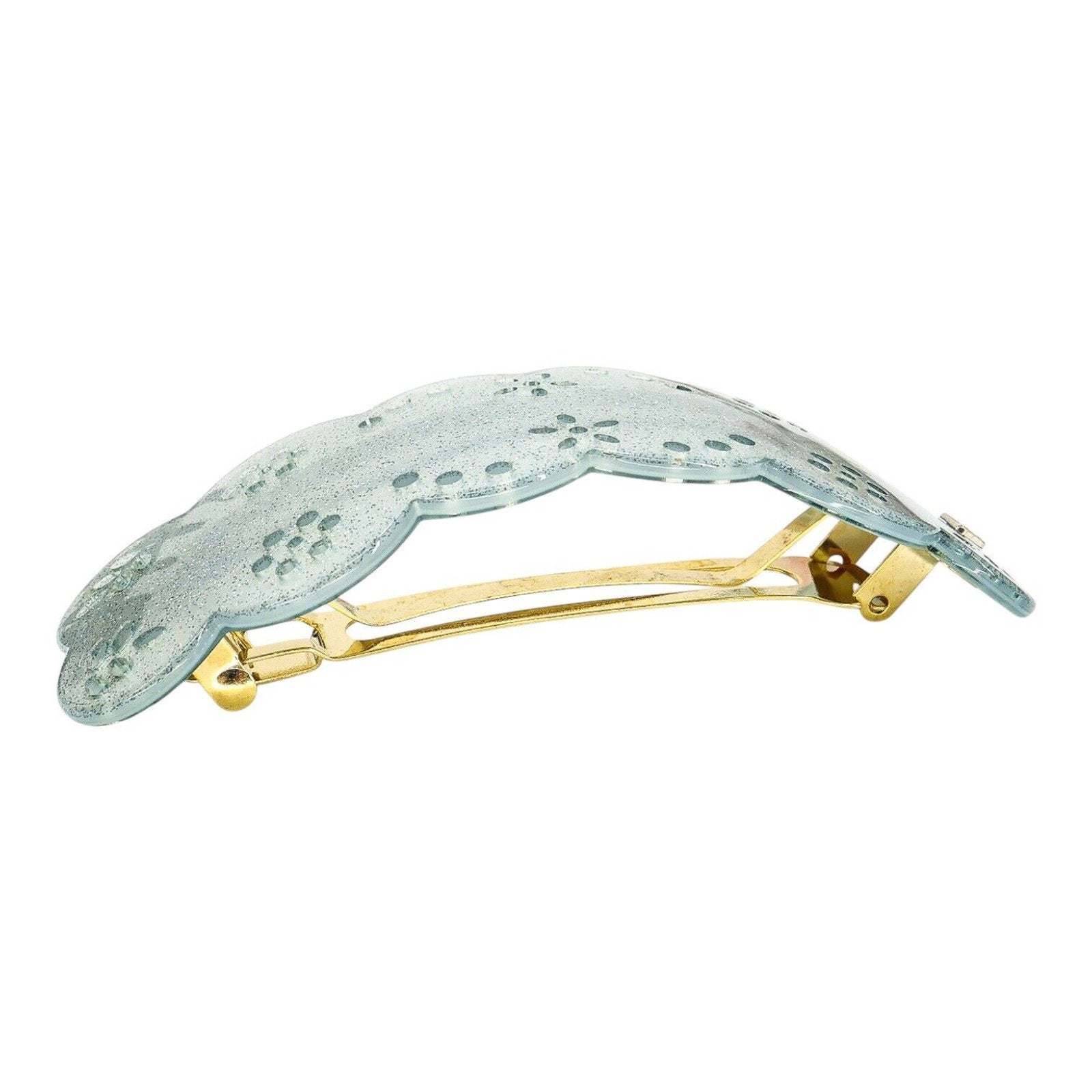 Vintage Alexander De Paris Hair Barrette Bridal Lace Look Light Blue Glittery