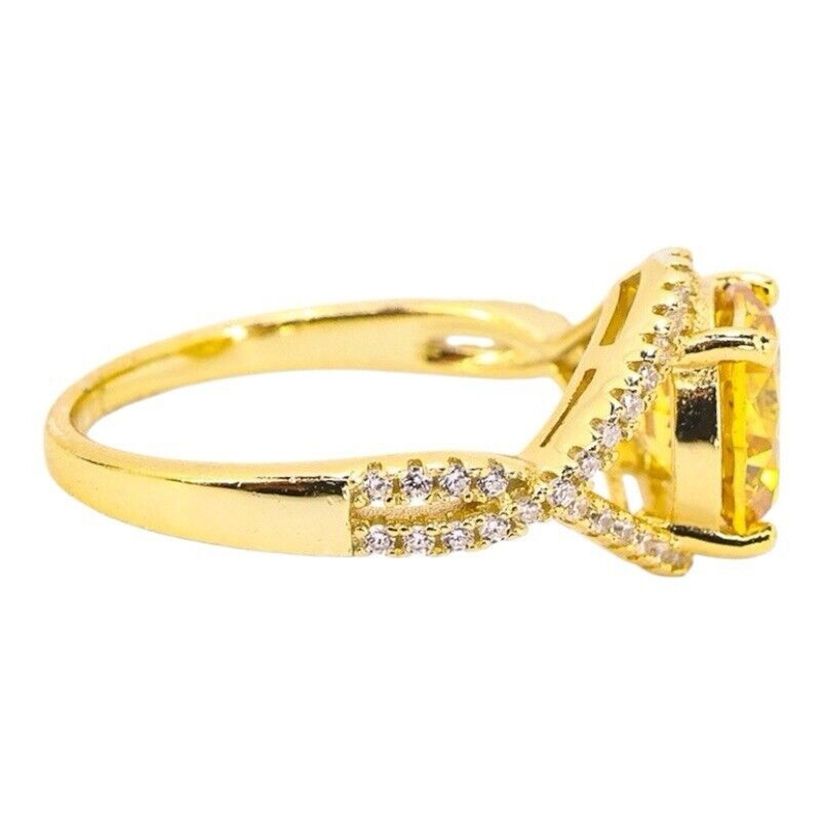 Bold Statement Sterling Silver Cocktail Ring 925 Yellow Round Stone Size 8