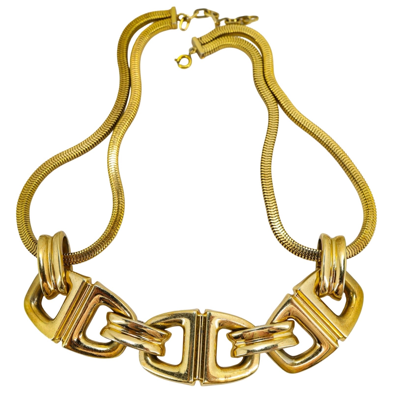 Vintage Christian Dior Signed Grossé 1971 Gold-Plated Equestrian Horsebit Necklace - Retro Revival