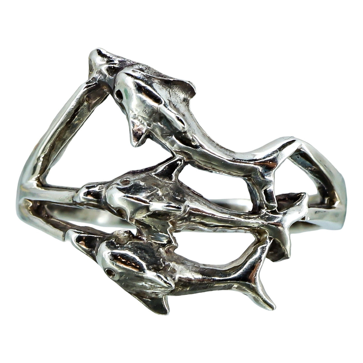 Vintage Three Dolphin Sterling Silver Ring Size 8 Ocean Inspired Whimsical