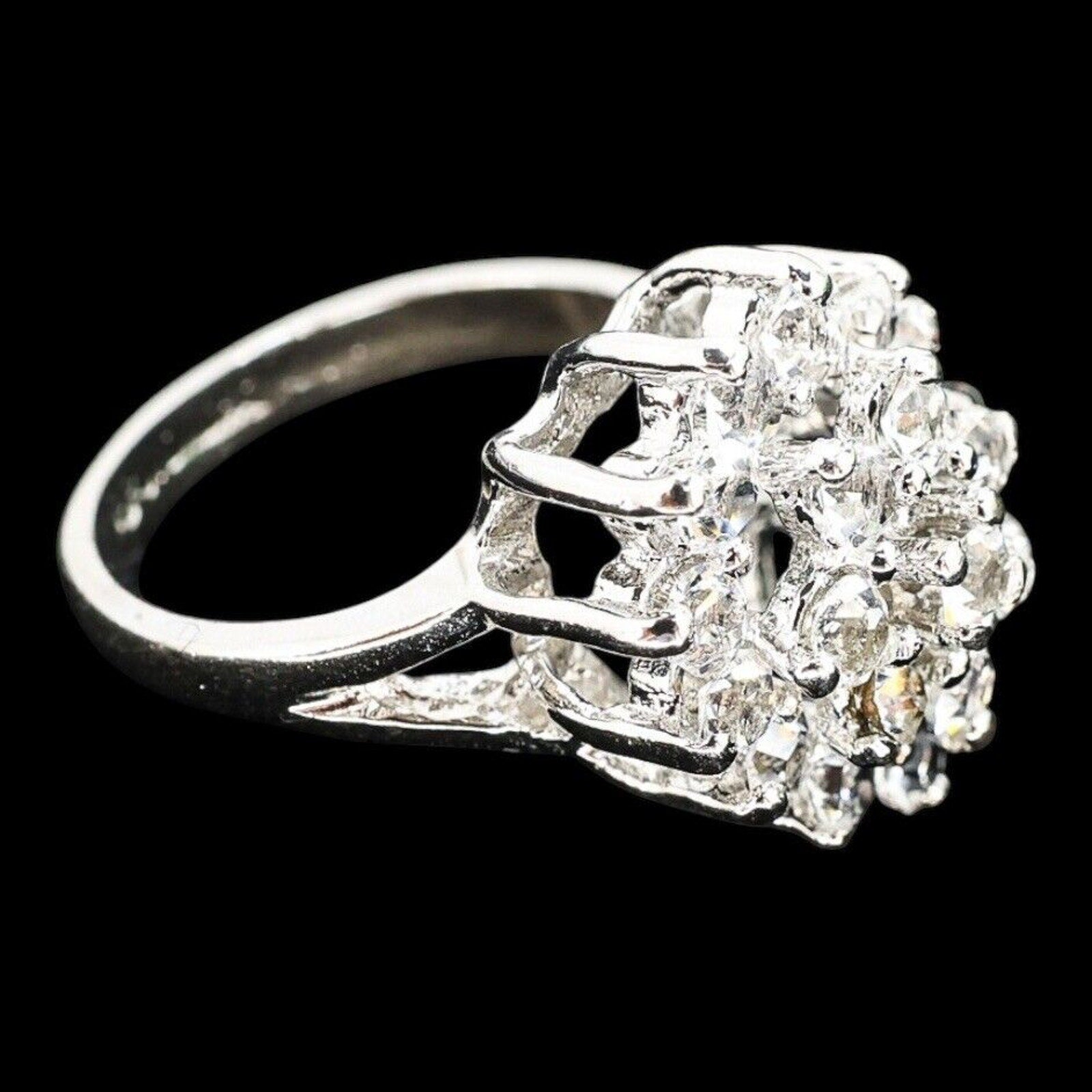 Vintage Uncas Mfg Sterling Silver Cubic Zirconia Cluster Ring Size 6 Excellent