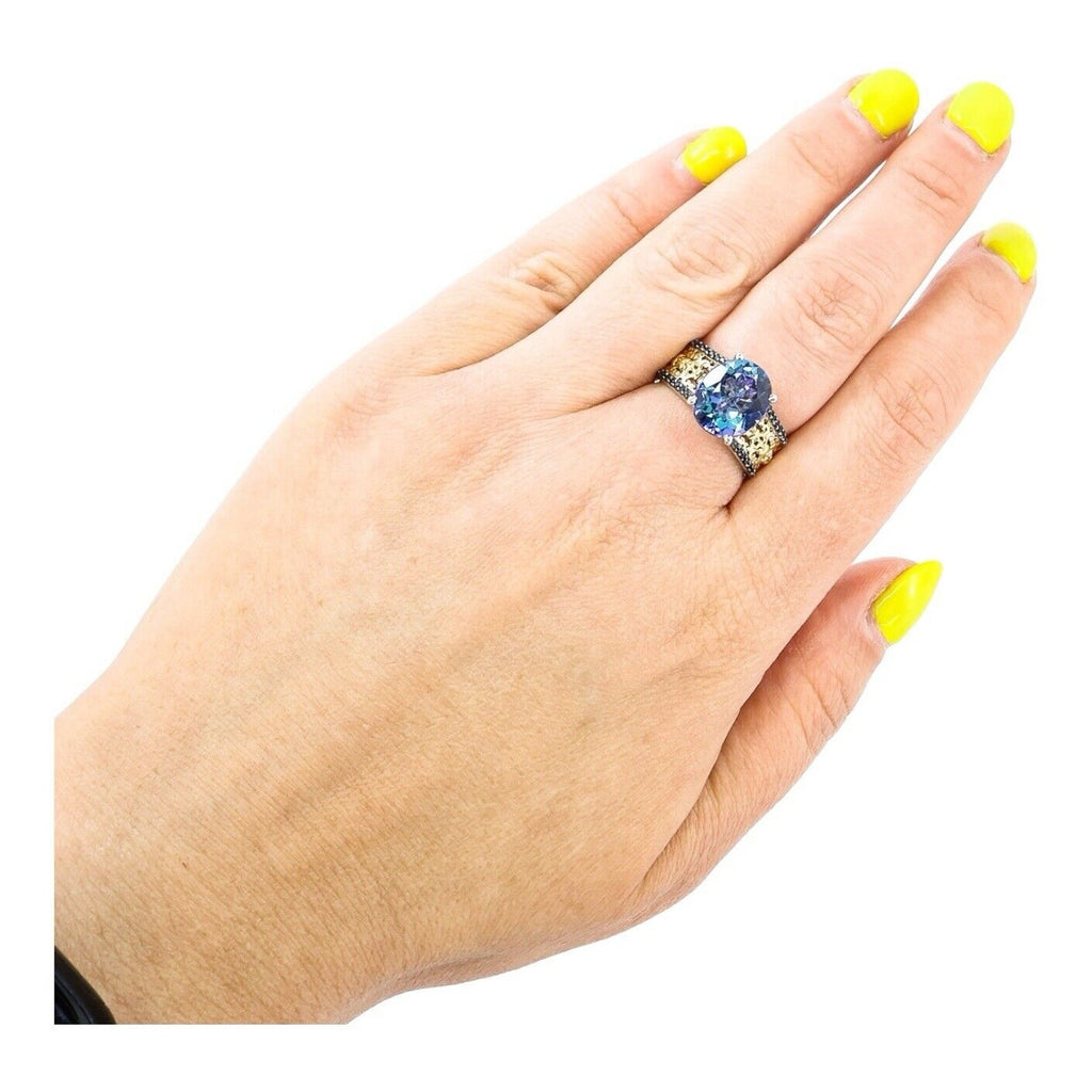 Large Statement Mystic Topaz Sterling Silver Ring STS Chuck Clemency Size 7.5