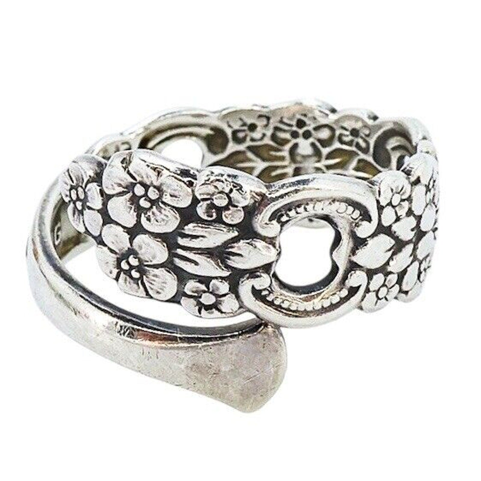 Vintage Sterling Silver Artisan Filigree Bypass Ring Size 8 Ornate Floral Design