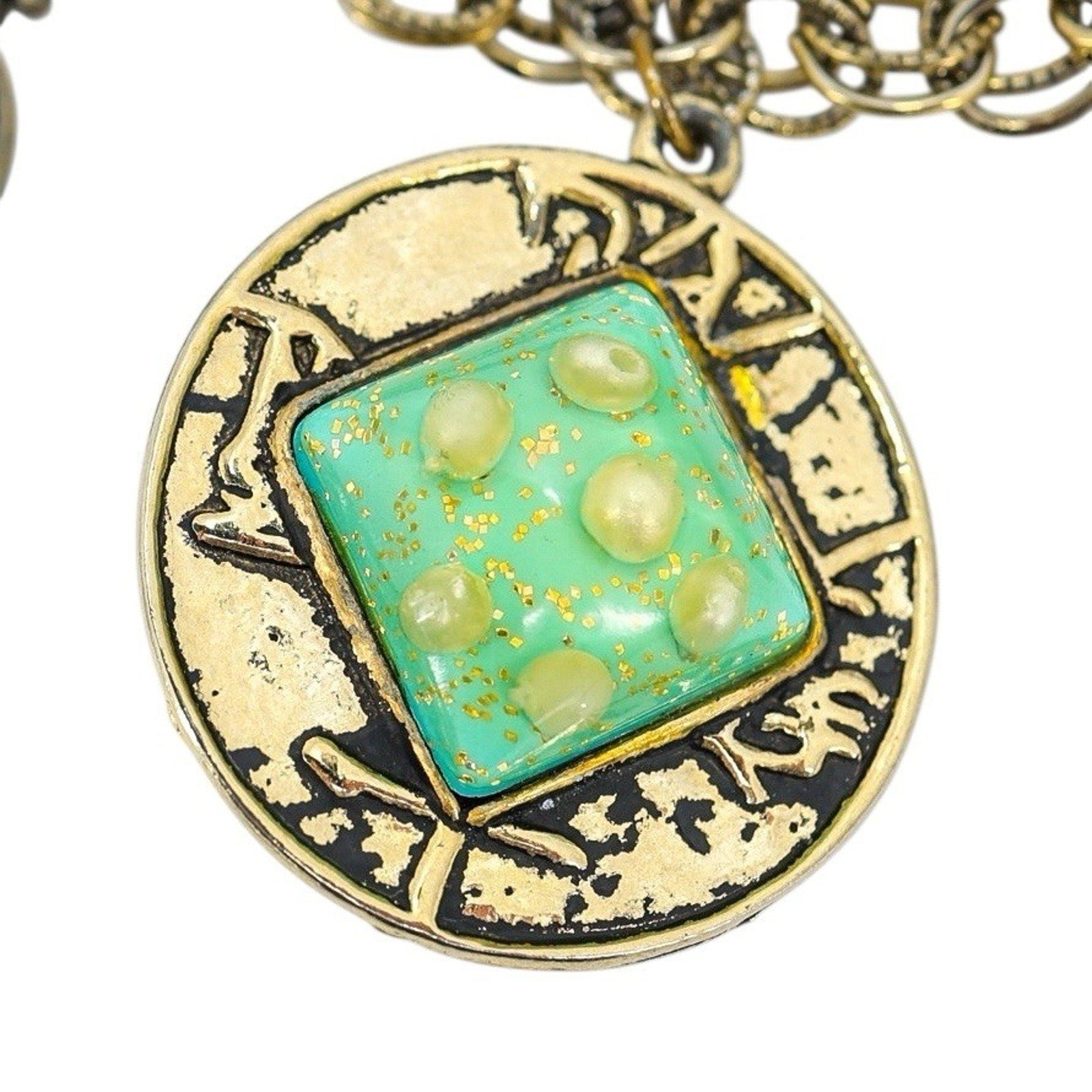 Bold Vintage Charm Bracelet Large Confetti-Style Lucite Resin Green Cabochons