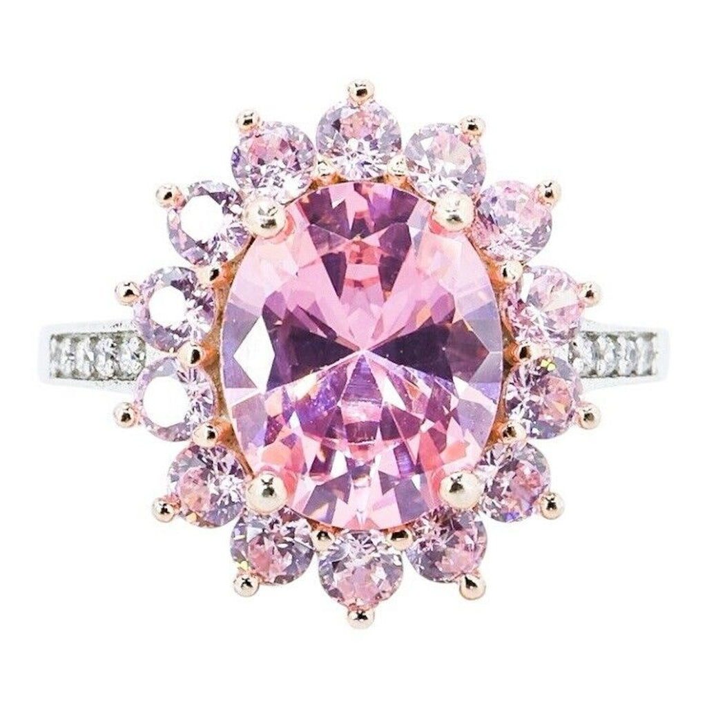 Large Statement Cocktail Sterling Silver Ring 925 Pink Oval Stone Size 7