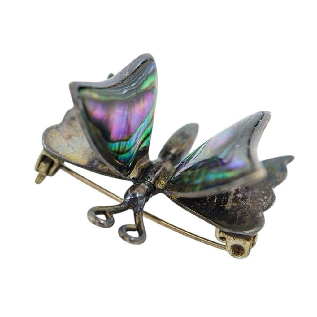 Vintage Taxco FG Sterling Silver Abalone Butterfly Brooch 3D Eagle #3 “FG” Mark