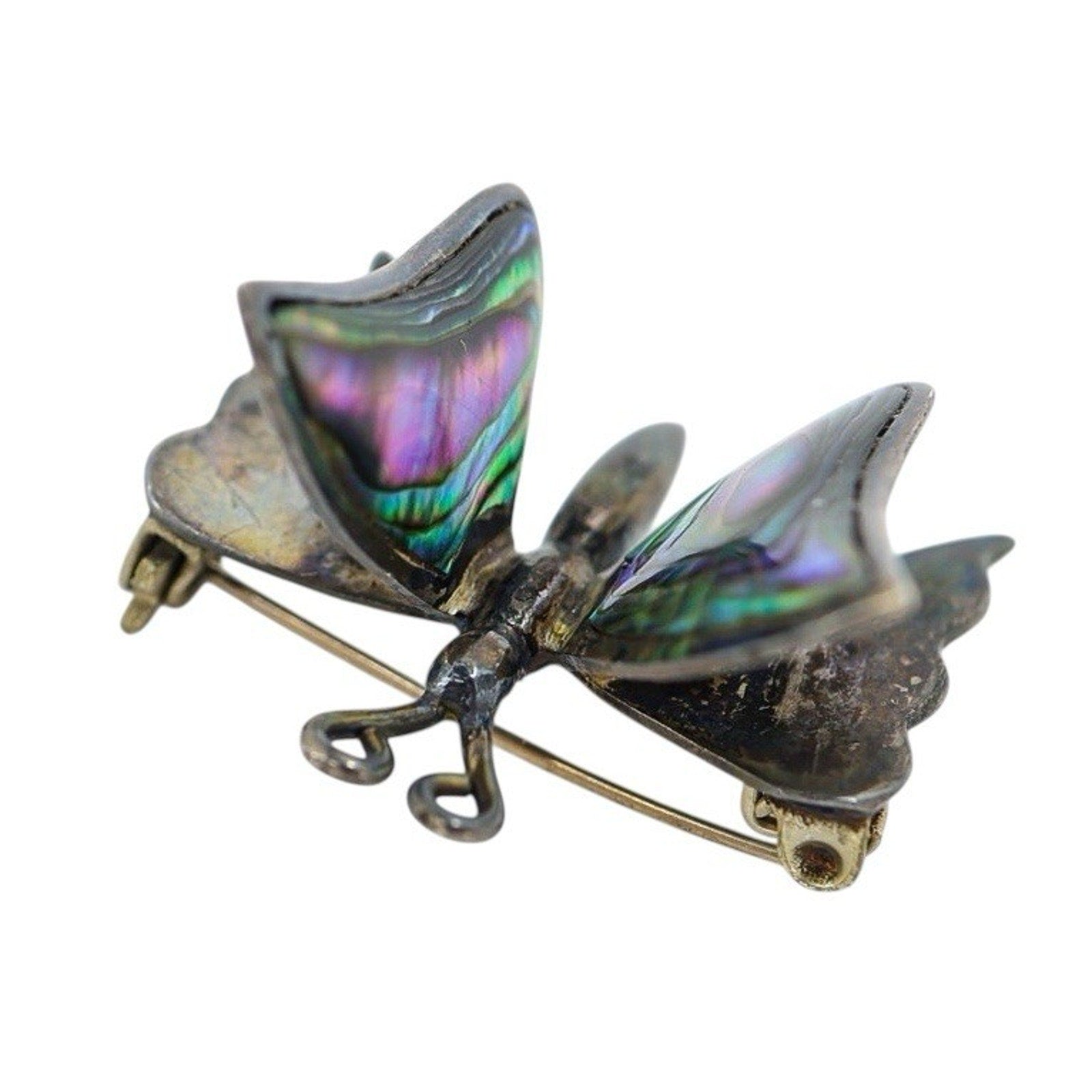 Vintage Taxco FG Sterling Silver Abalone Butterfly Brooch 3D Eagle #3 “FG” Mark