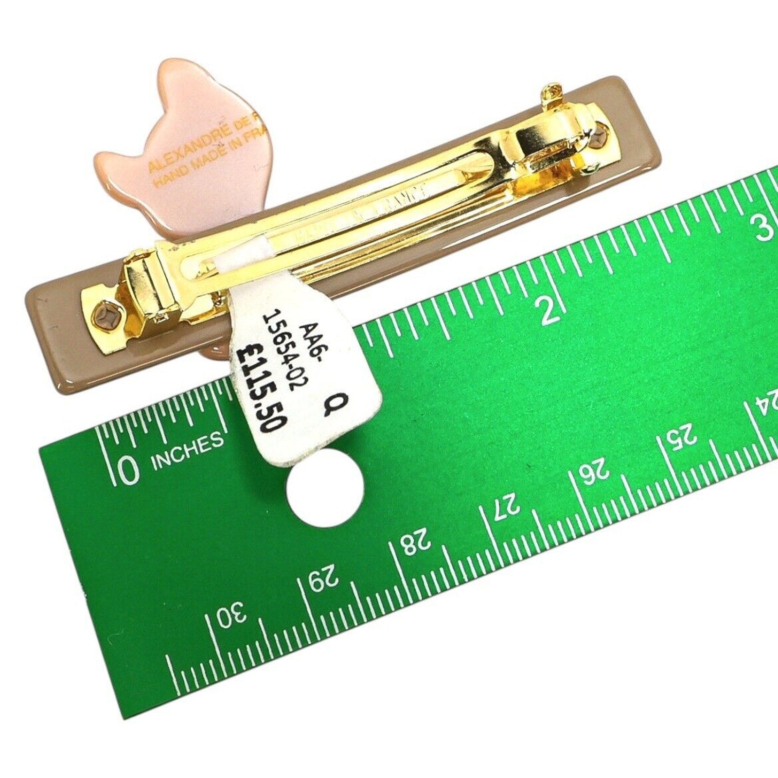 Vintage Alexander De Paris Hair Clip Barrette Rose Beige Lucite Cat With Tag
