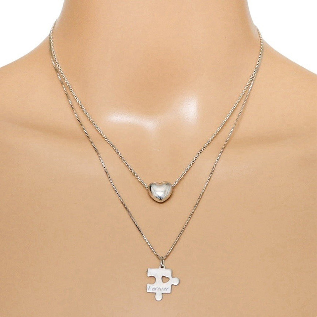 Lot 2 Stackable Layered Necklace Dyadema Puffy Heart 925 Italy “Forever” Puzzle
