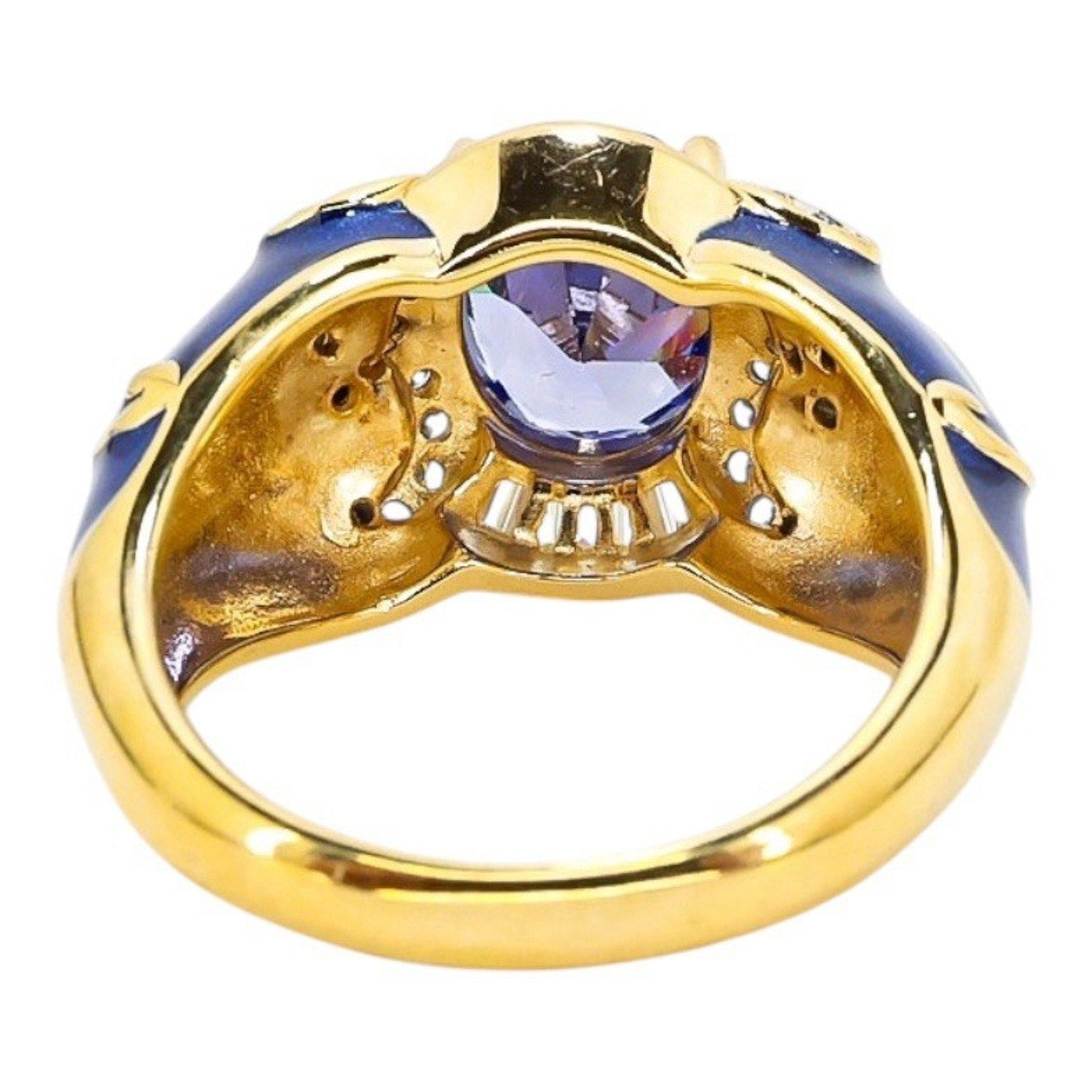 925 Blue Enamel & CZ Crystal Gold Vermeil Sterling Ring Palazzo Style