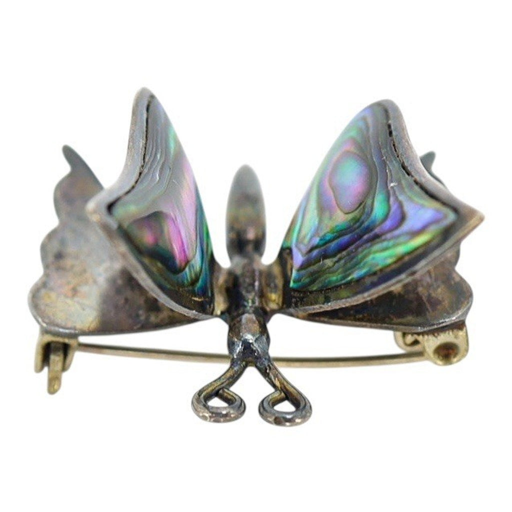 Vintage Taxco FG Sterling Silver Abalone Butterfly Brooch 3D Eagle #3 “FG” Mark