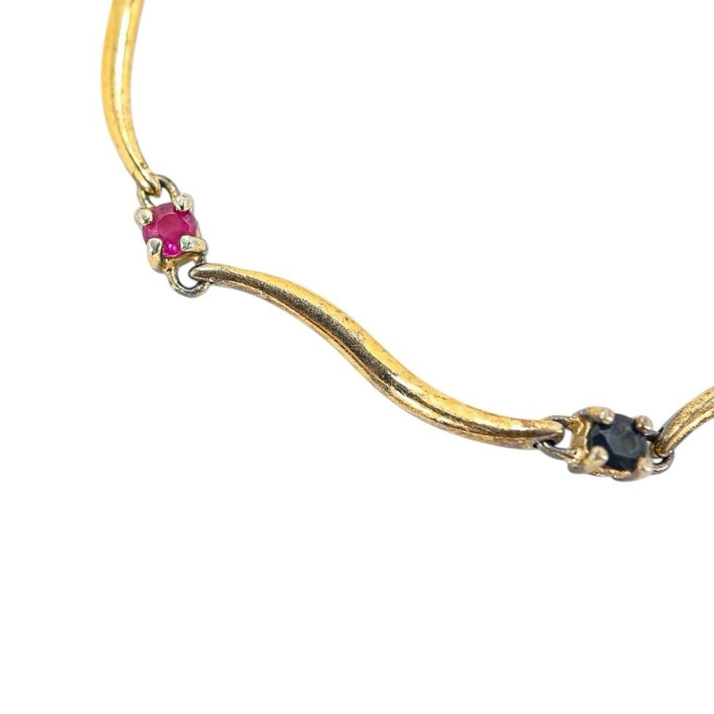 Vintage Vermeil Sterling Silver Bracelet Wavy Link W Simulated Gems 7”