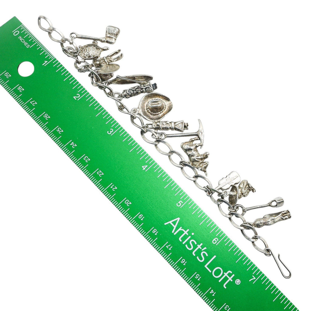 Heavy Silver Wild West Western Charm Bracelet 34g Cowboy Rodeo Boho Acid Tested