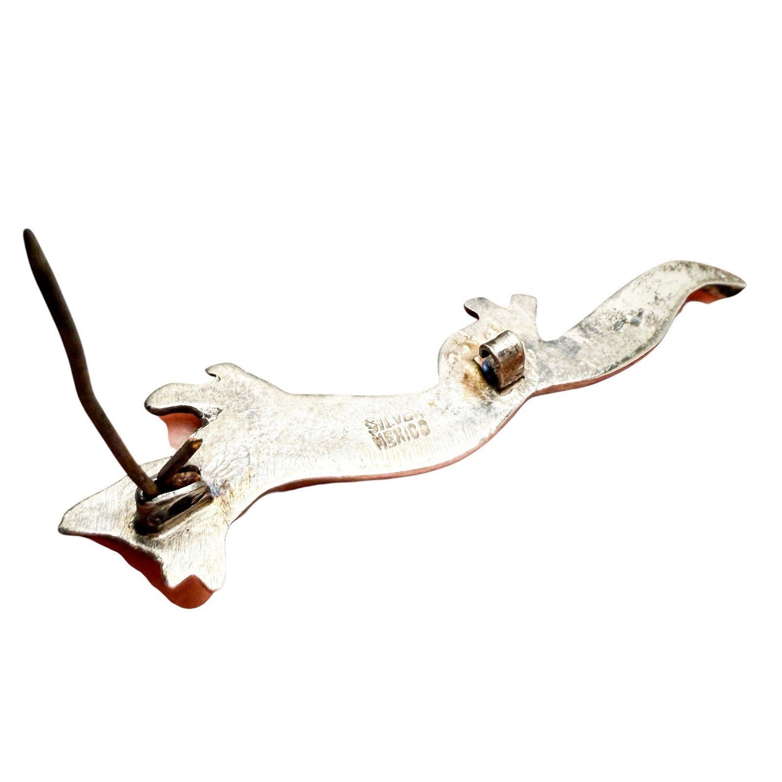 Vintage MCM Handmade Sterling Fox Brooch Silver Mexico Stamp C-Clasp 2.5” 1950s