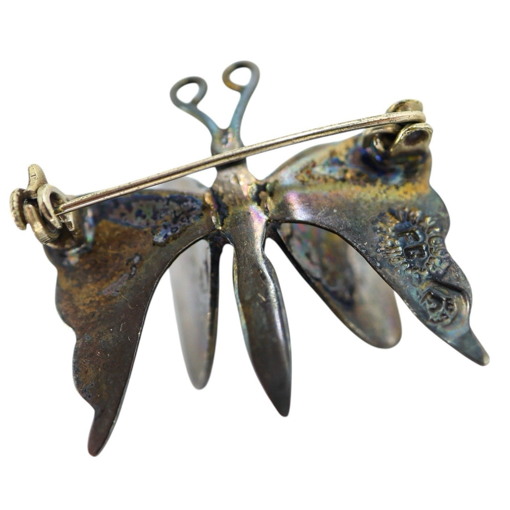 Vintage Taxco FG Sterling Silver Abalone Butterfly Brooch 3D Eagle #3 “FG” Mark