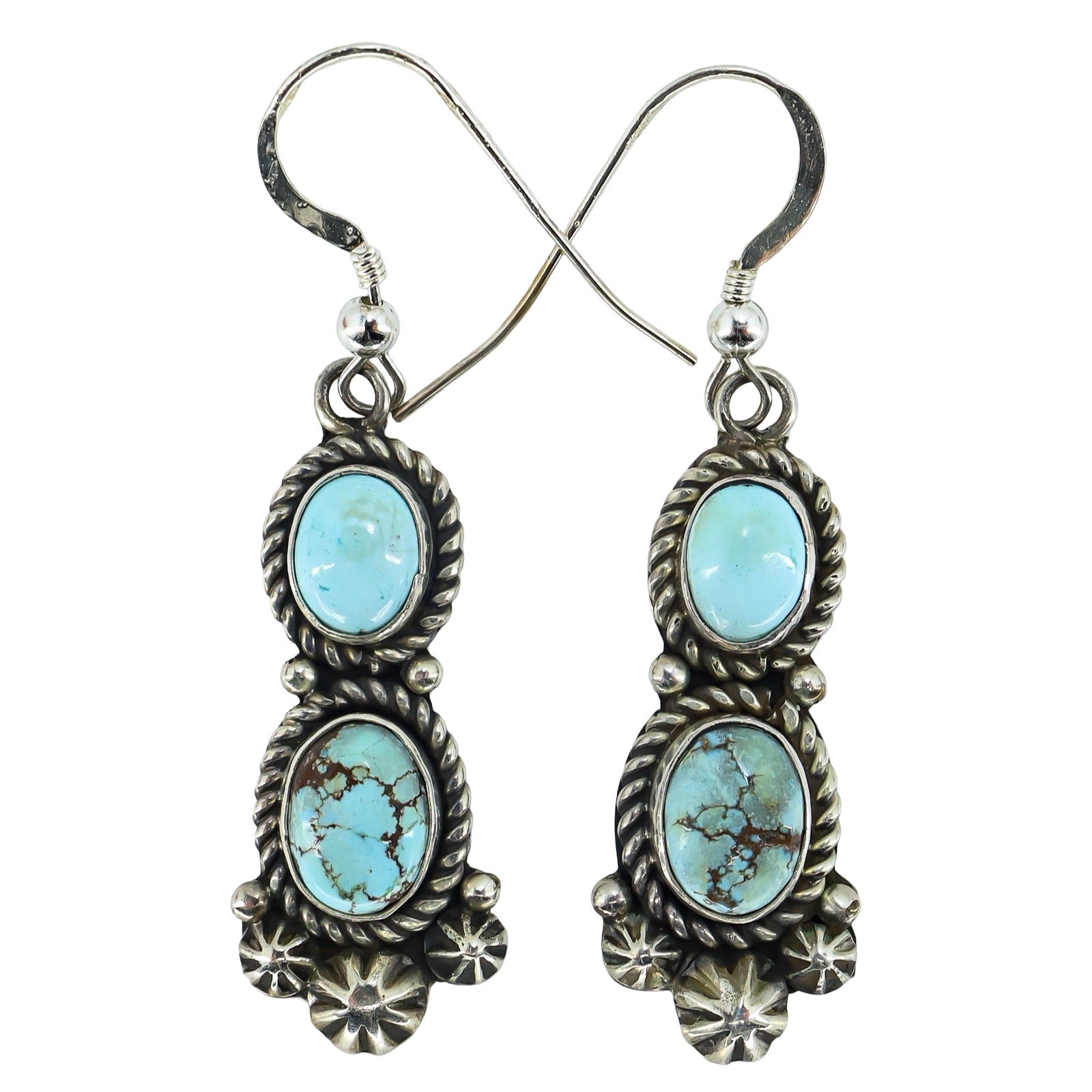 Etta Endito Navajo Sunwest Silver Kazakhstan Turquoise Sterling Silver Dangle Earrings