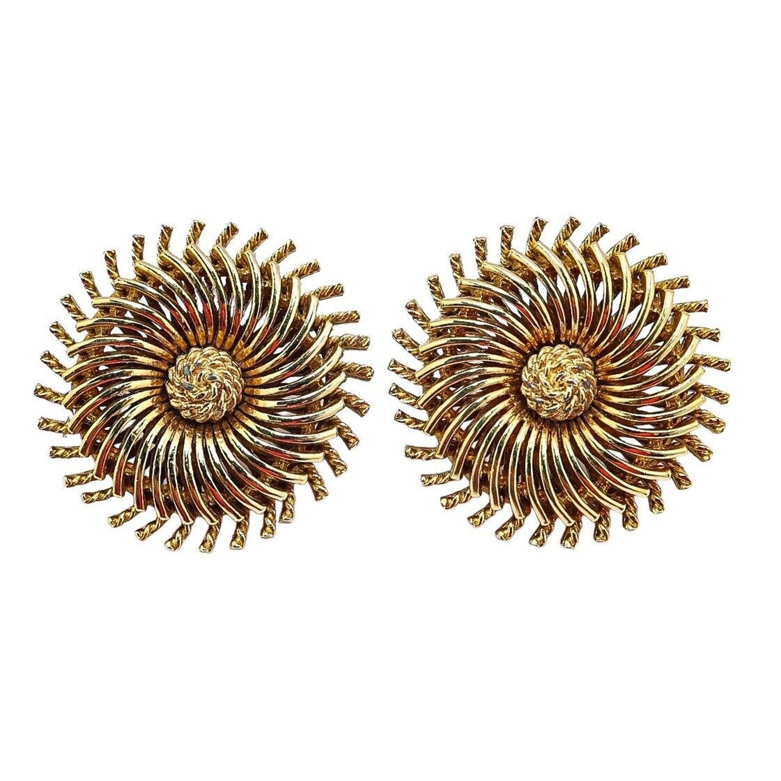 Crown Trifari Modernist Gold Tone Clip On Earrings