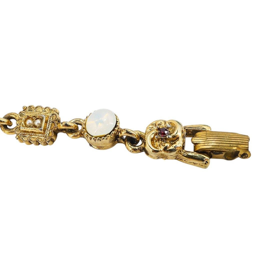 Vintage Signed ART Charm Bracelet Ornate Victorian Revival GoldTone 7.3”